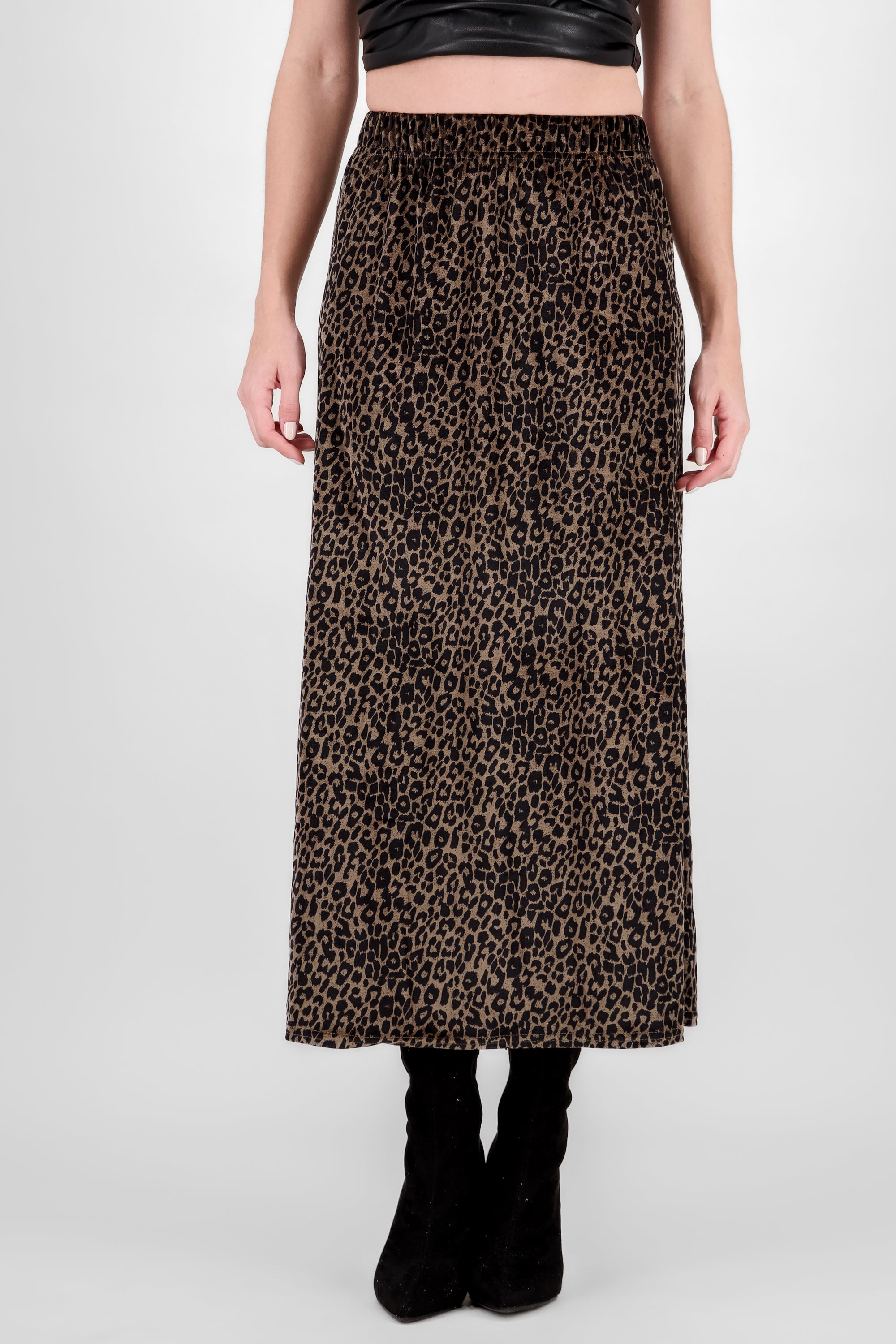 Velvet Animal Print Maxi Skirt TAUPE