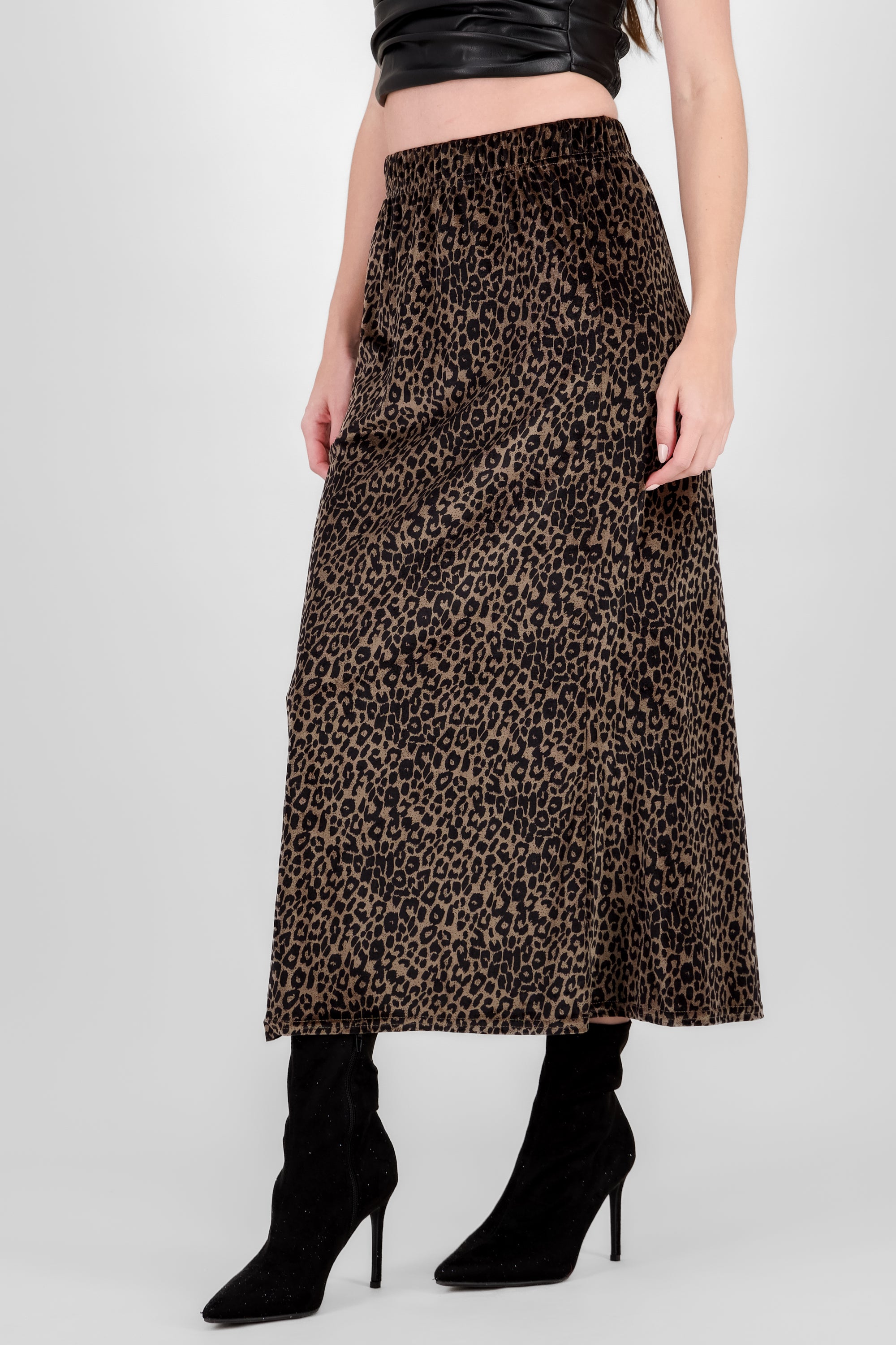 Velvet Animal Print Maxi Skirt TAUPE