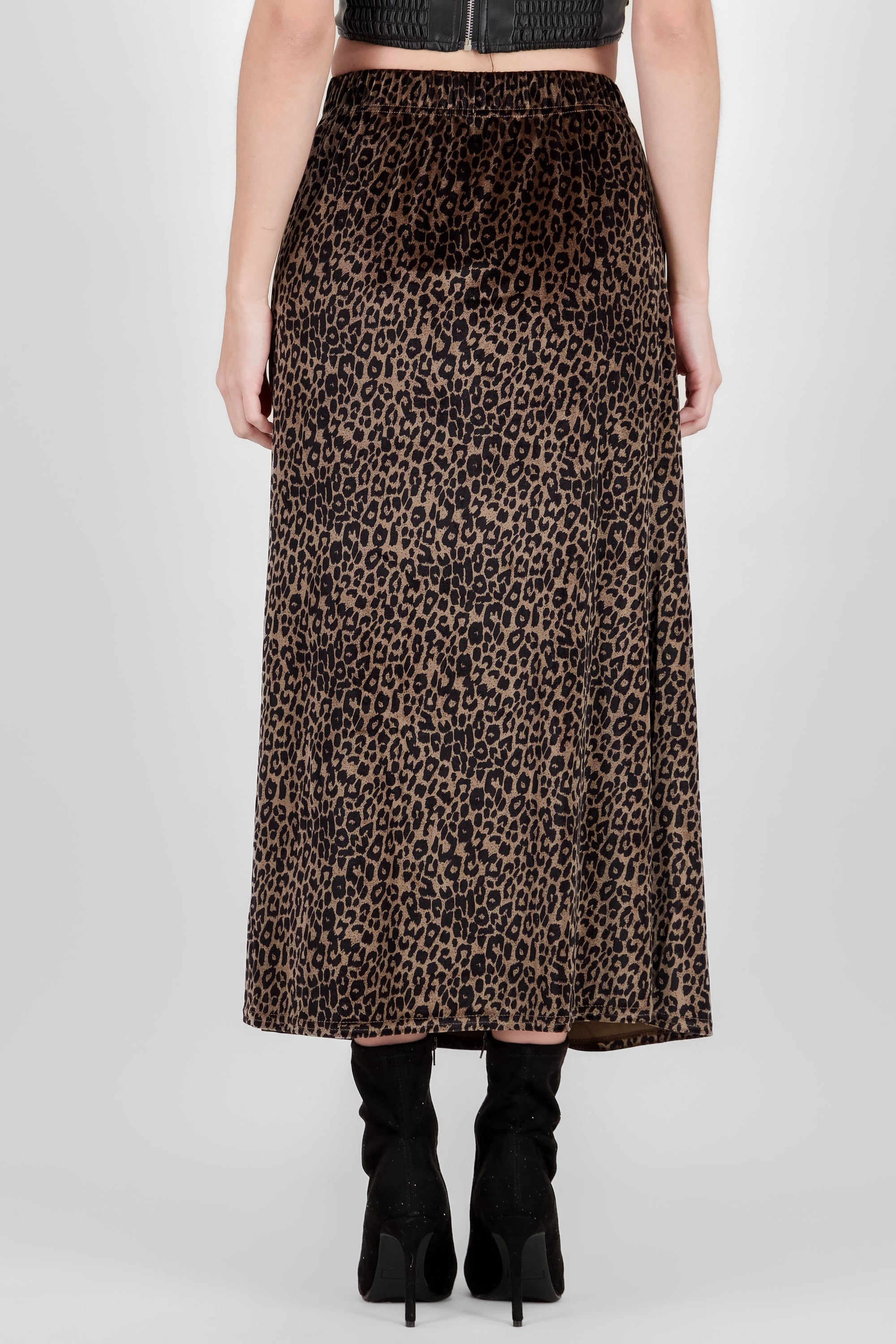 Velvet Animal Print Maxi Skirt TAUPE