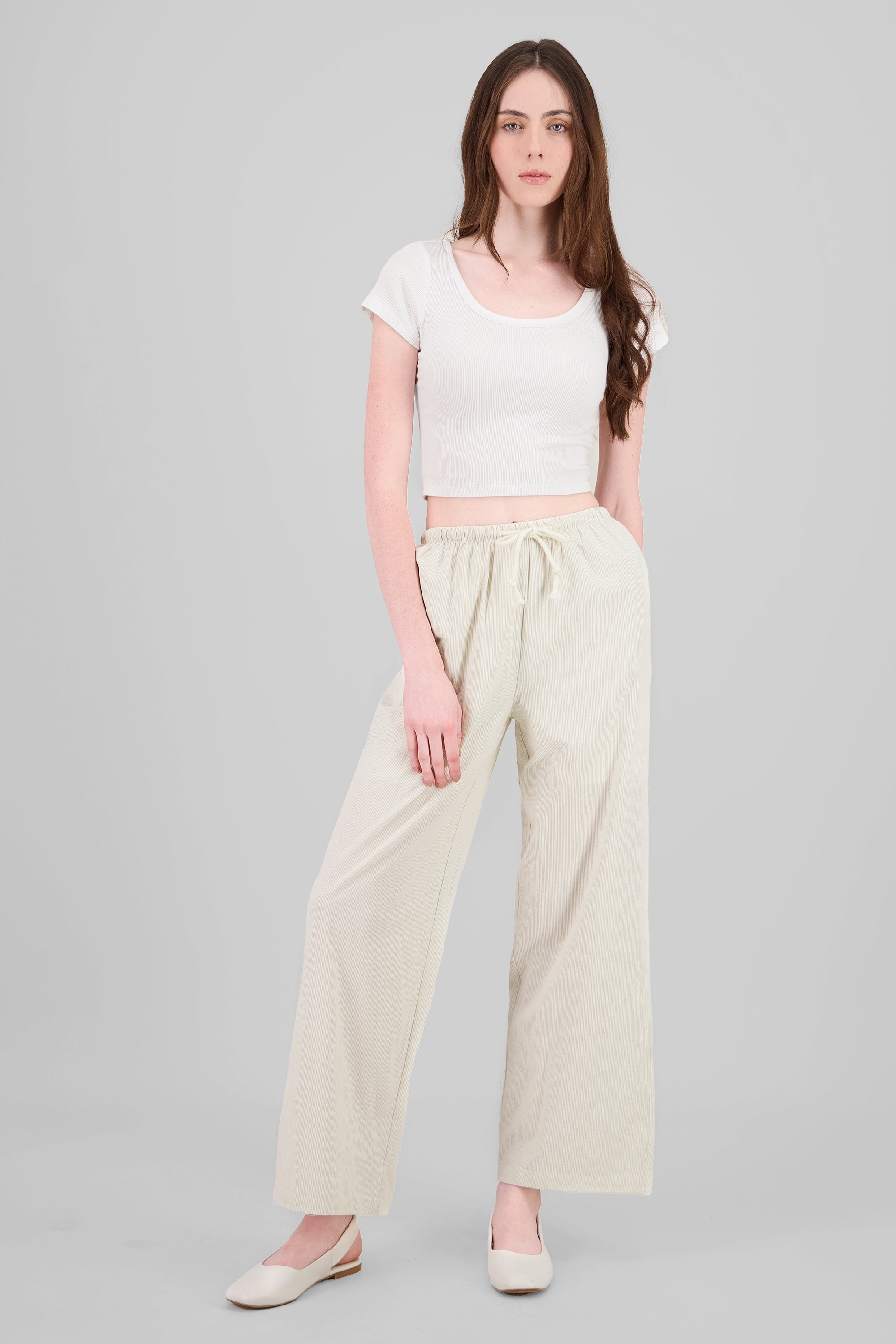 Striped Straight Pants BEIGE