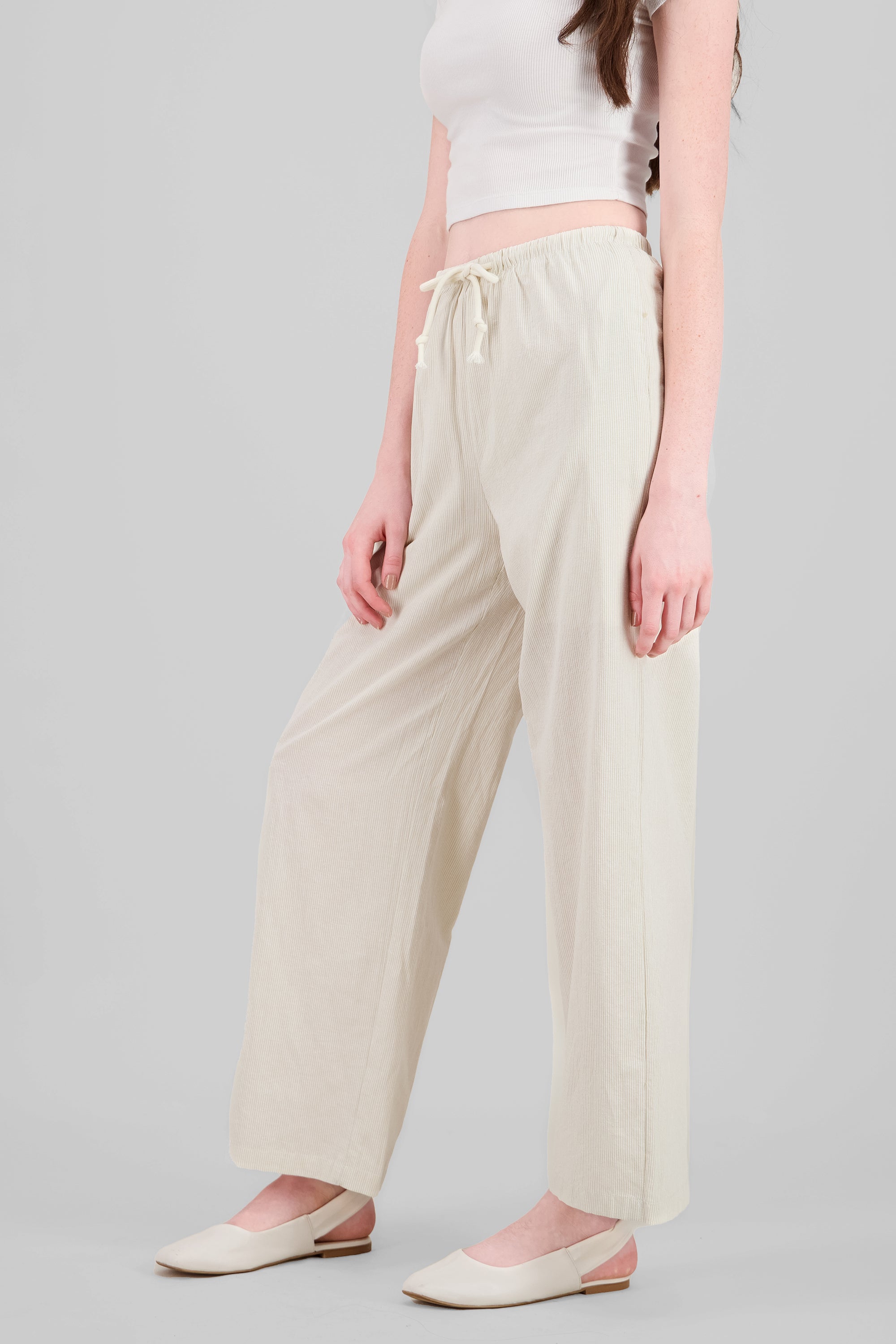 Striped Straight Pants BEIGE