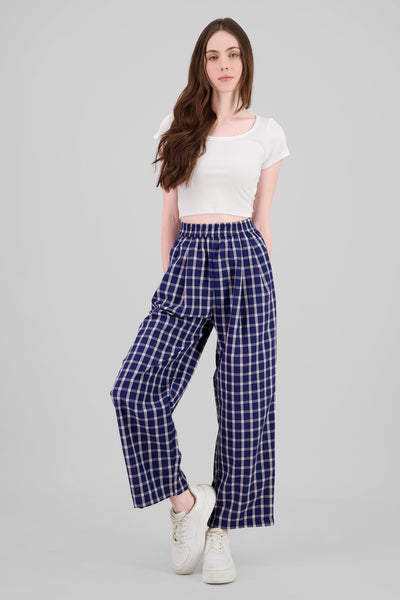 Straight Plaid Pants NAVY COMBO