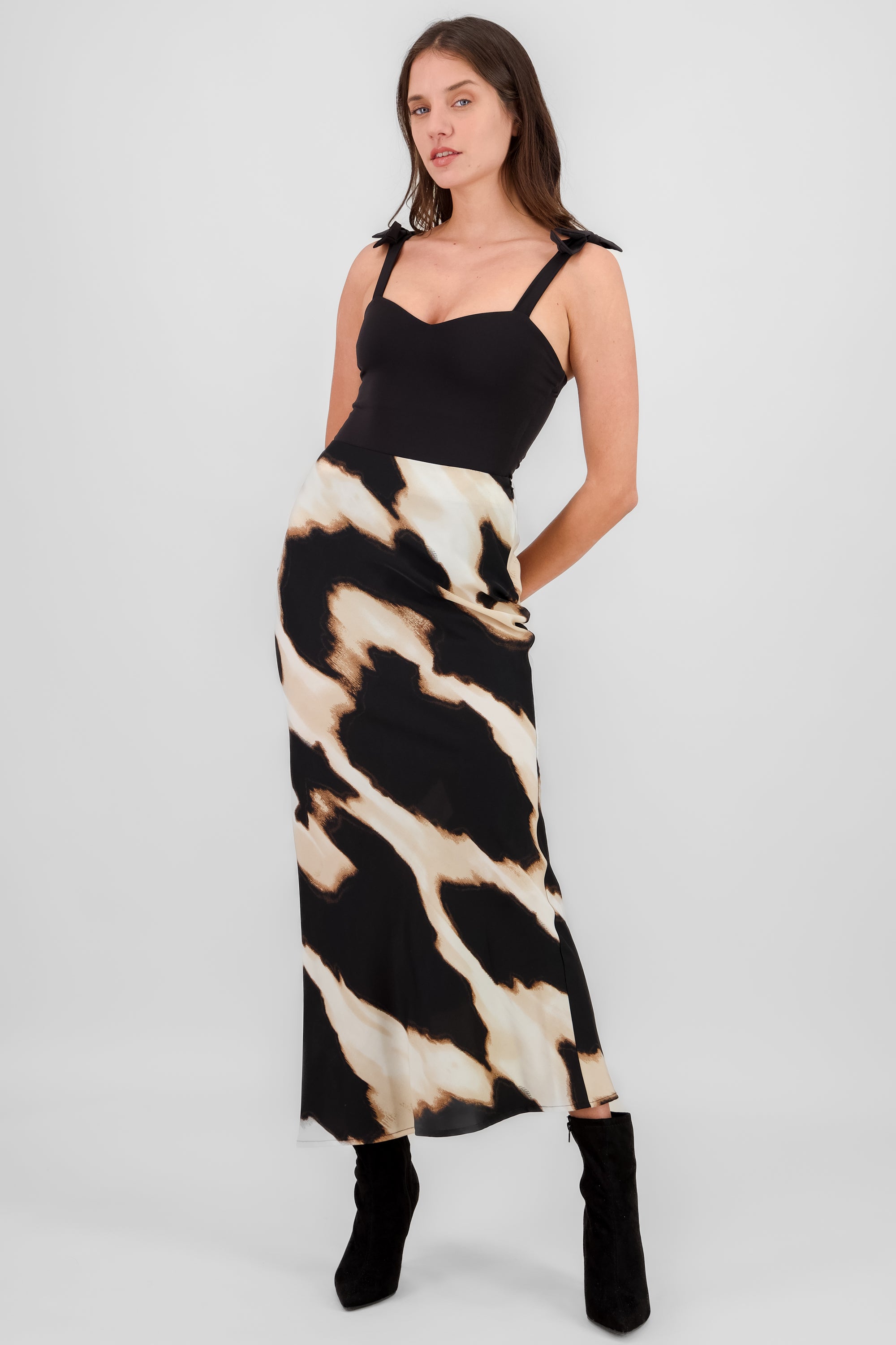 Printed Satin Maxi Skirt BLACK COMBO