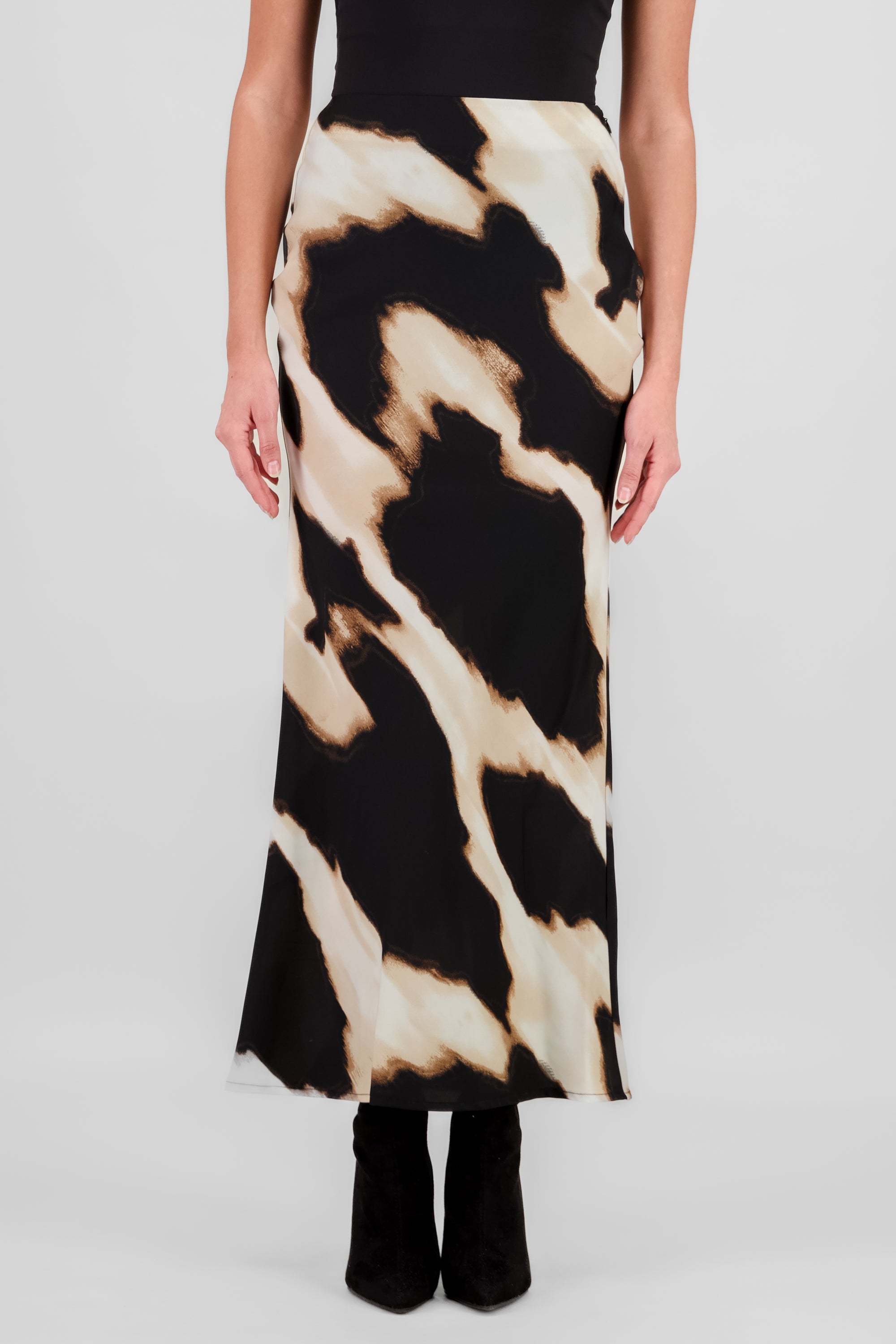 Printed Satin Maxi Skirt BLACK COMBO