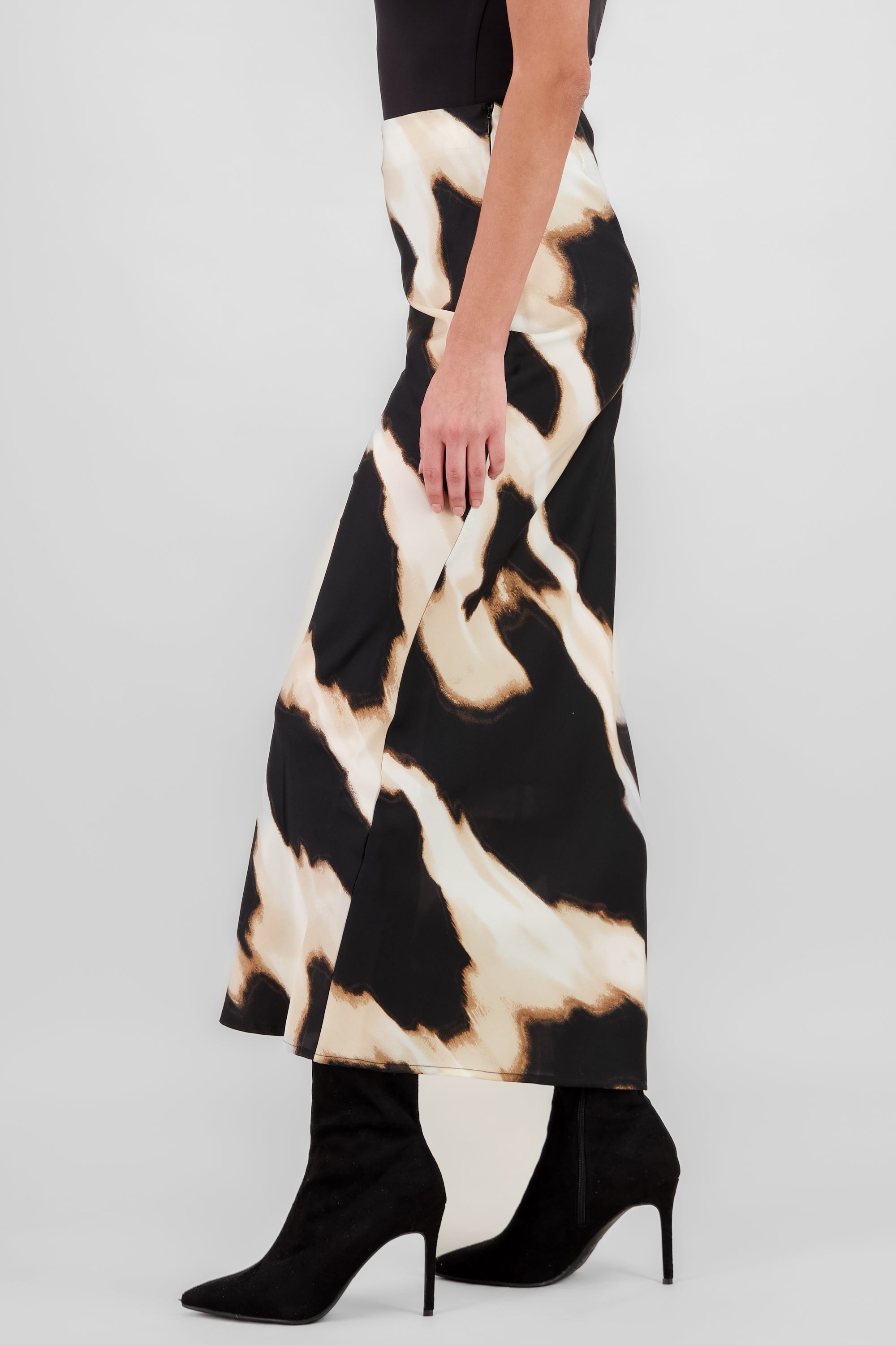 Printed Satin Maxi Skirt BLACK COMBO