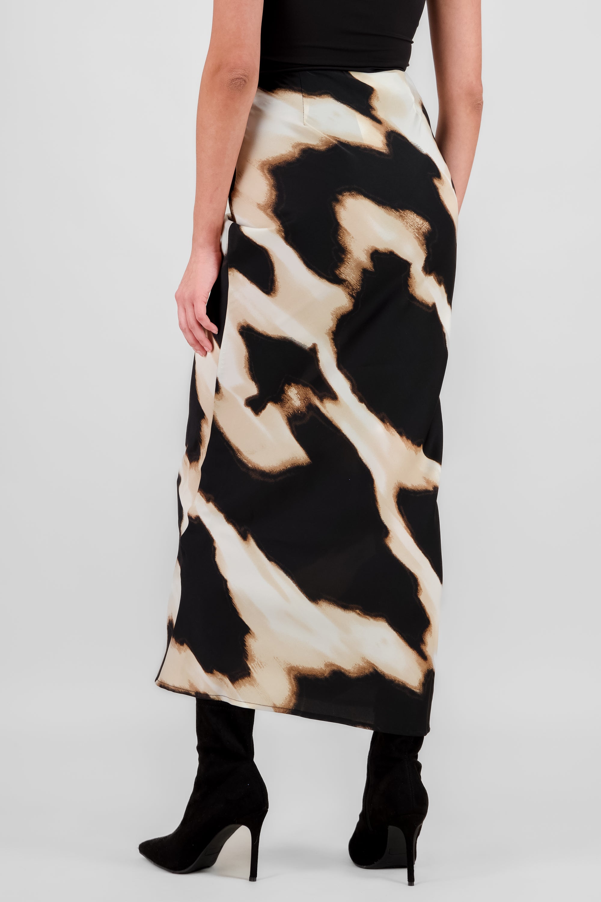 Printed Satin Maxi Skirt BLACK COMBO