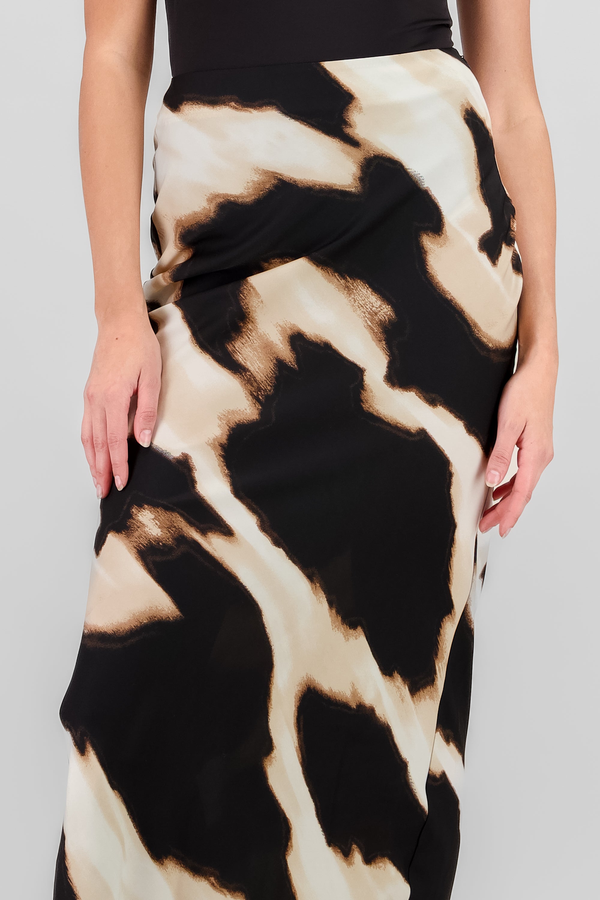 Printed Satin Maxi Skirt BLACK COMBO