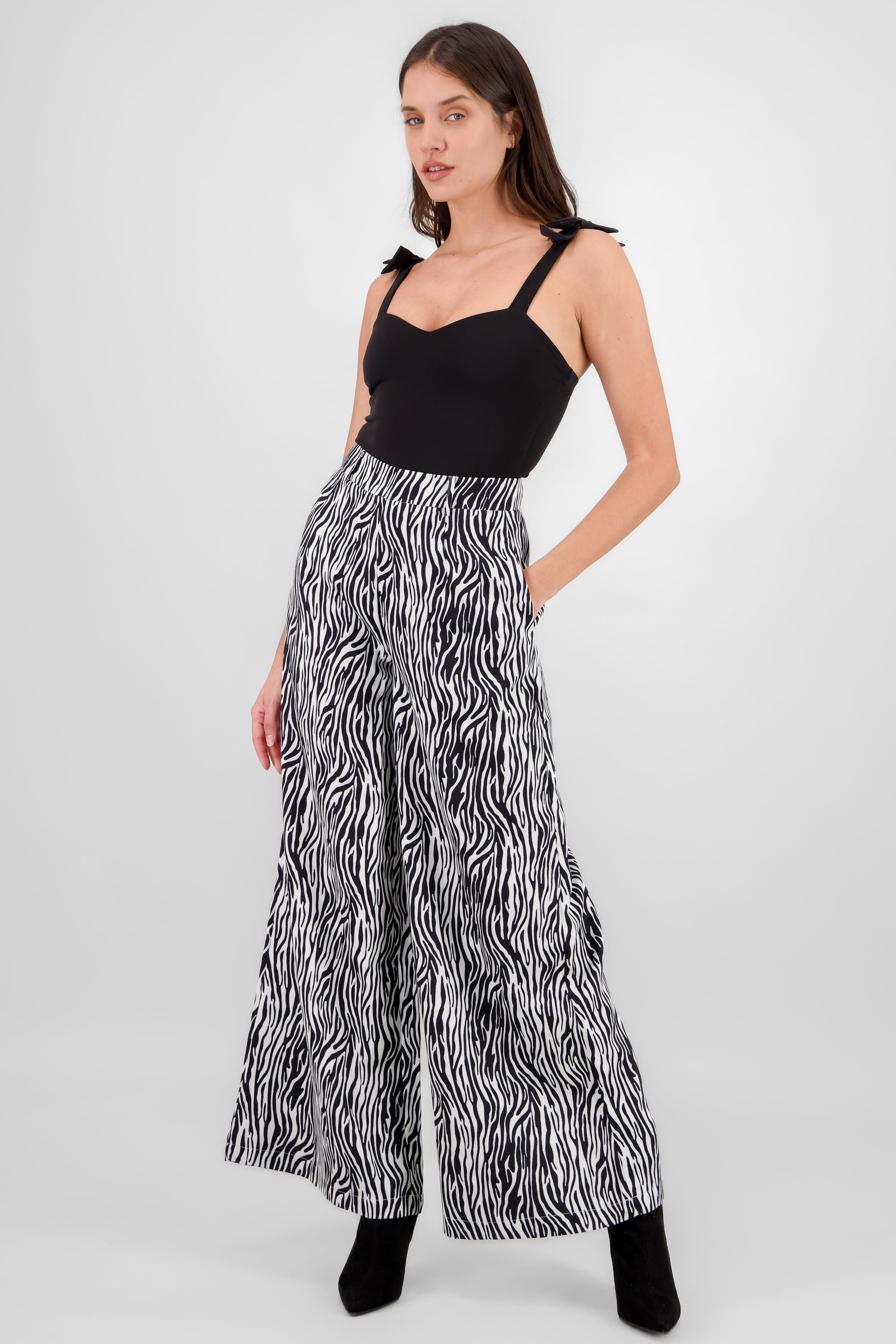 Thin Corduroy Zebra Print Pants BLACK COMBO