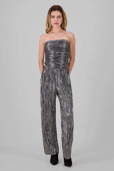 Wide Leg Metallic Pleated Pants SILVER