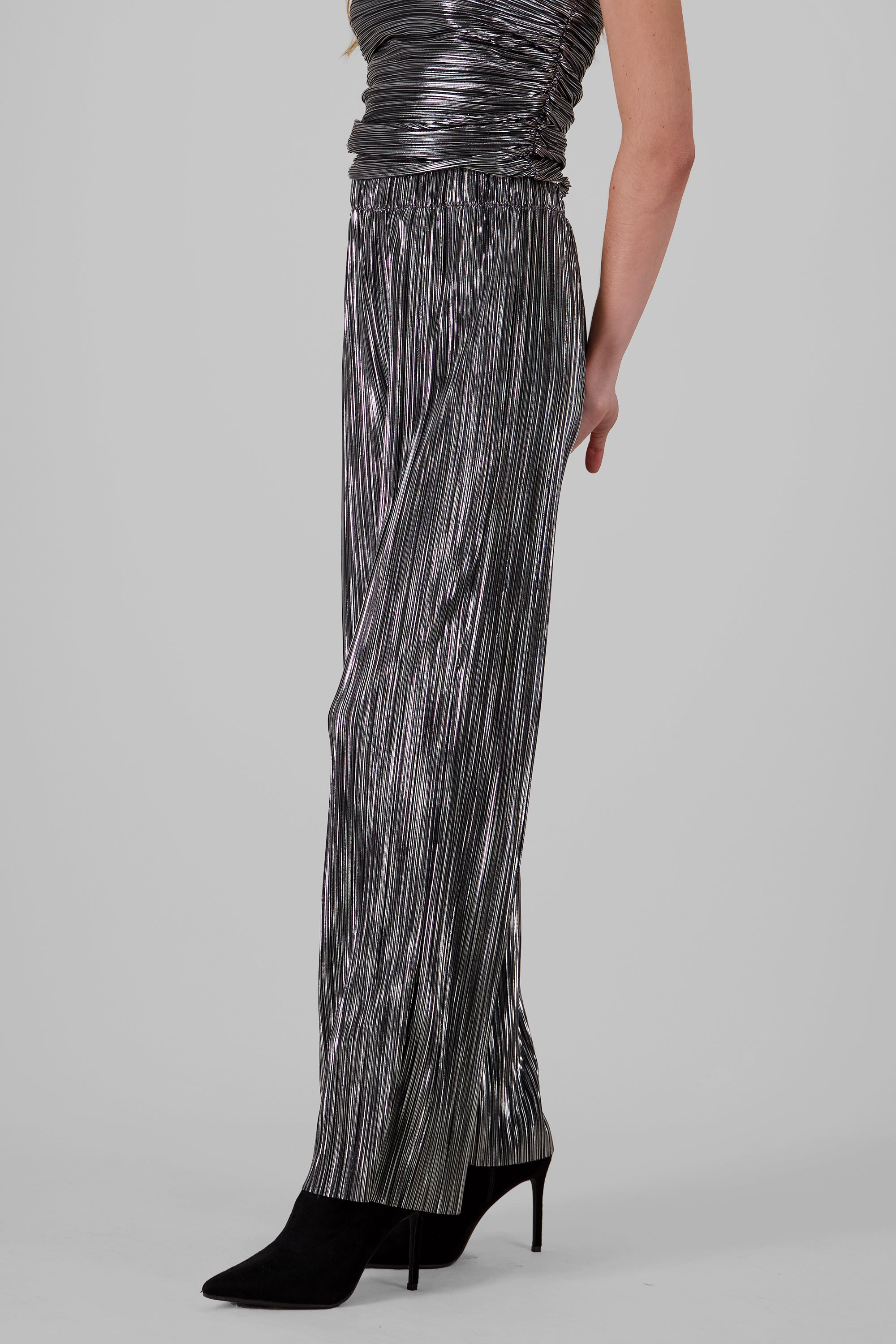 Wide Leg Metallic Pleated Pants SILVER