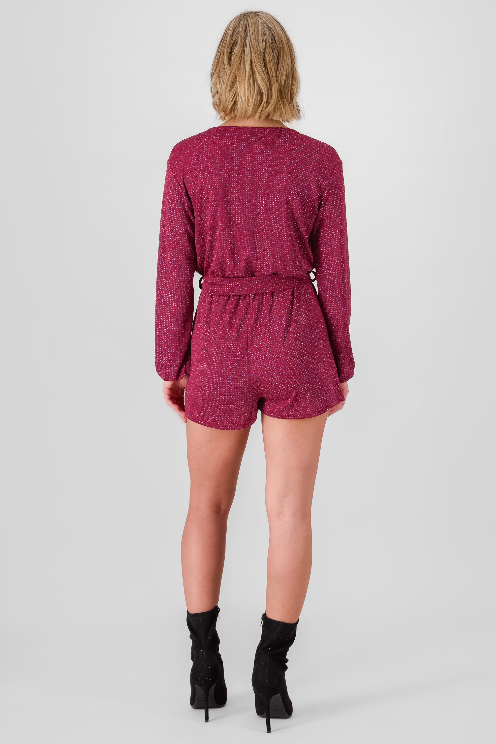 Long Sleeve Glitter Romper BURGUNDY