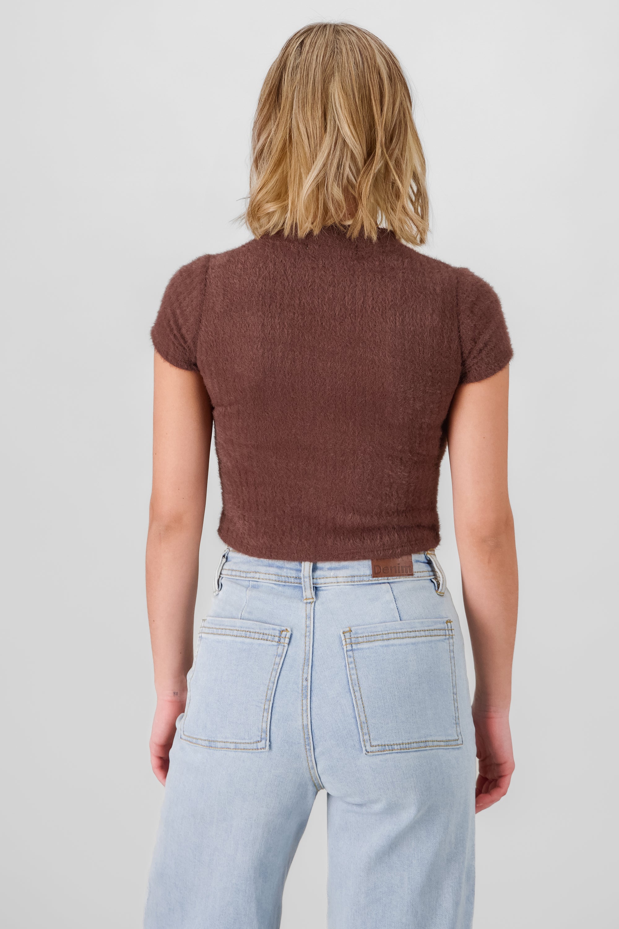 Knitted Short Sleeve Top CHOCOLATE