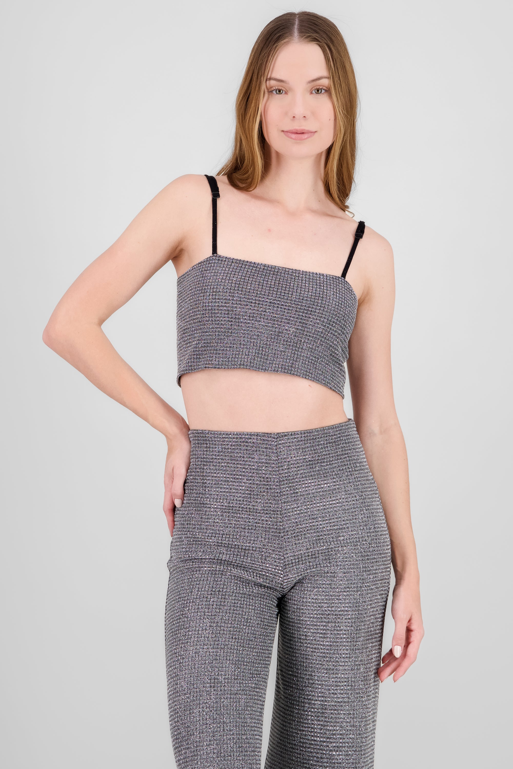 Glitter Textured Strappy Top SILVER