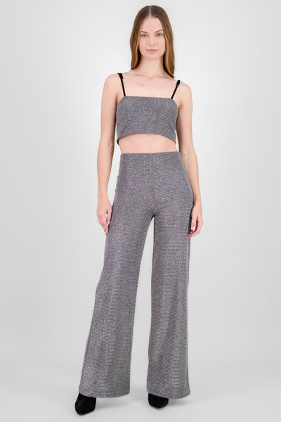 Wide Leg Textured Glitter Pants SILVER