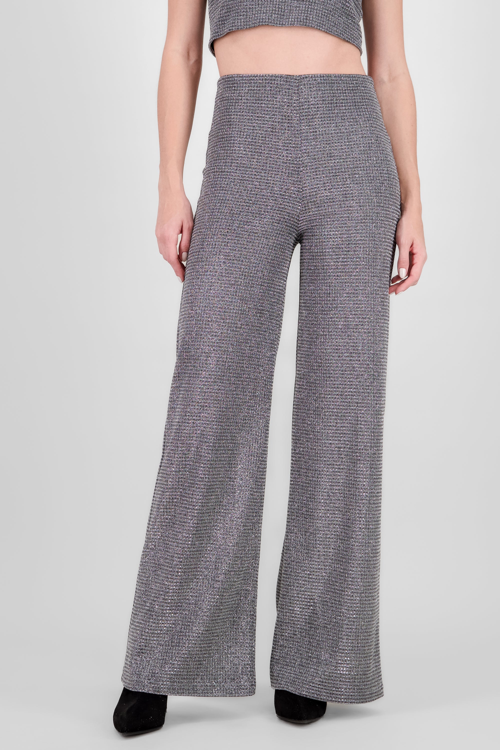 Wide Leg Textured Glitter Pants SILVER