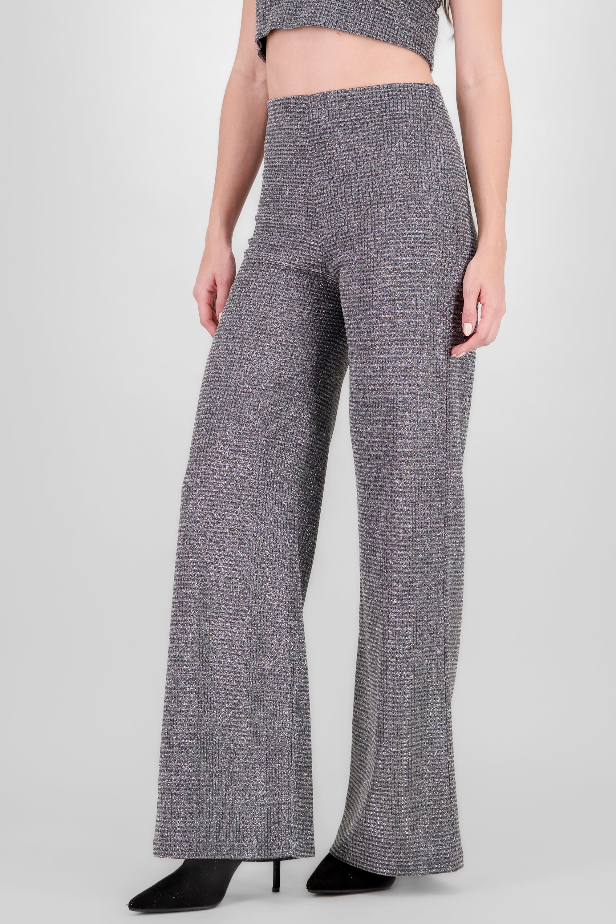 Wide Leg Textured Glitter Pants SILVER