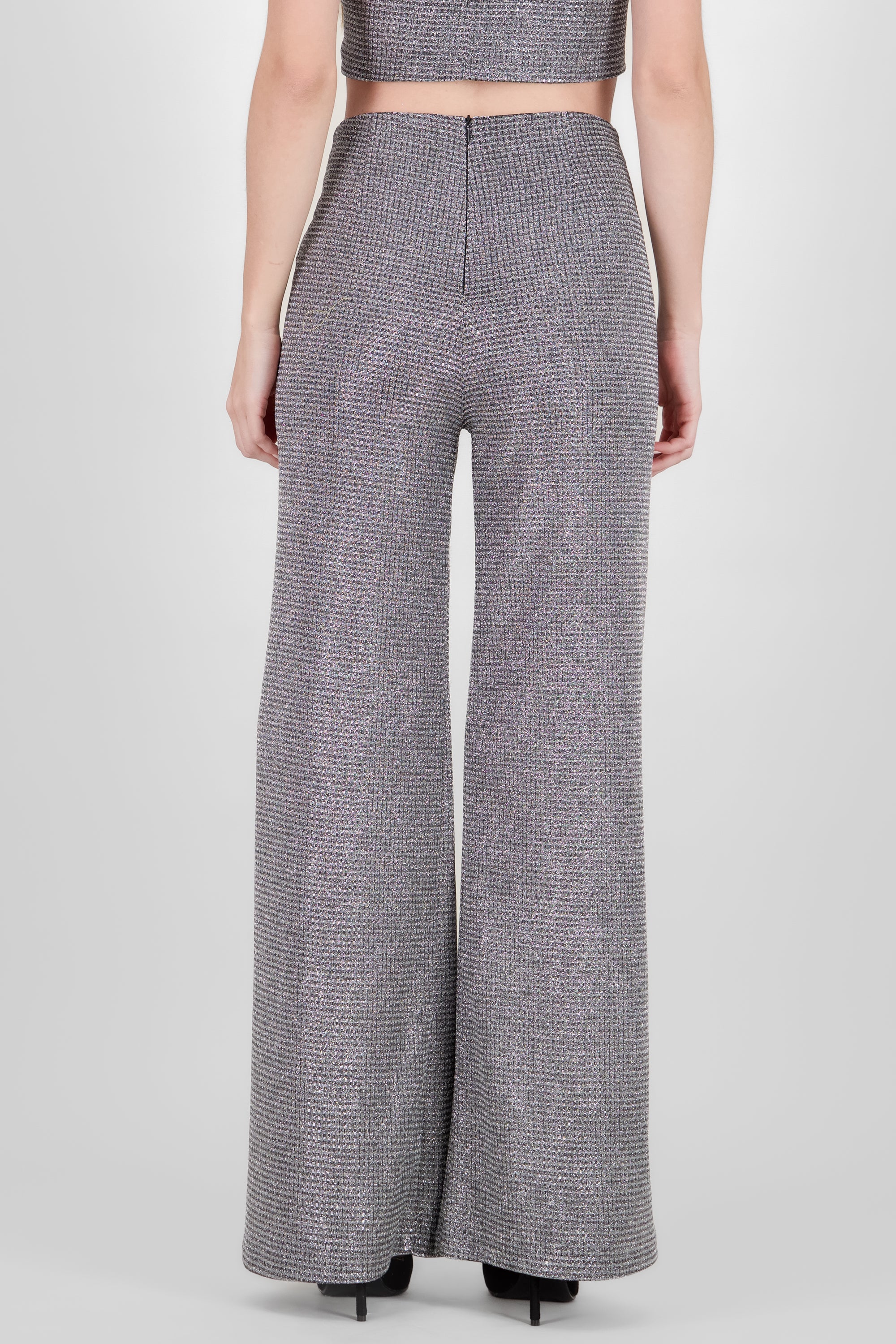 Wide Leg Textured Glitter Pants SILVER