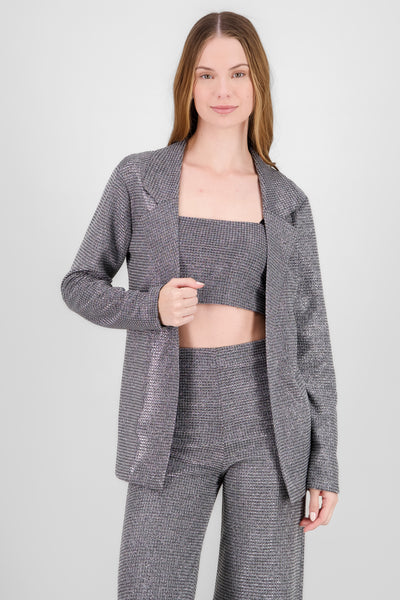 Oversized Textured Glitter Blazer SILVER