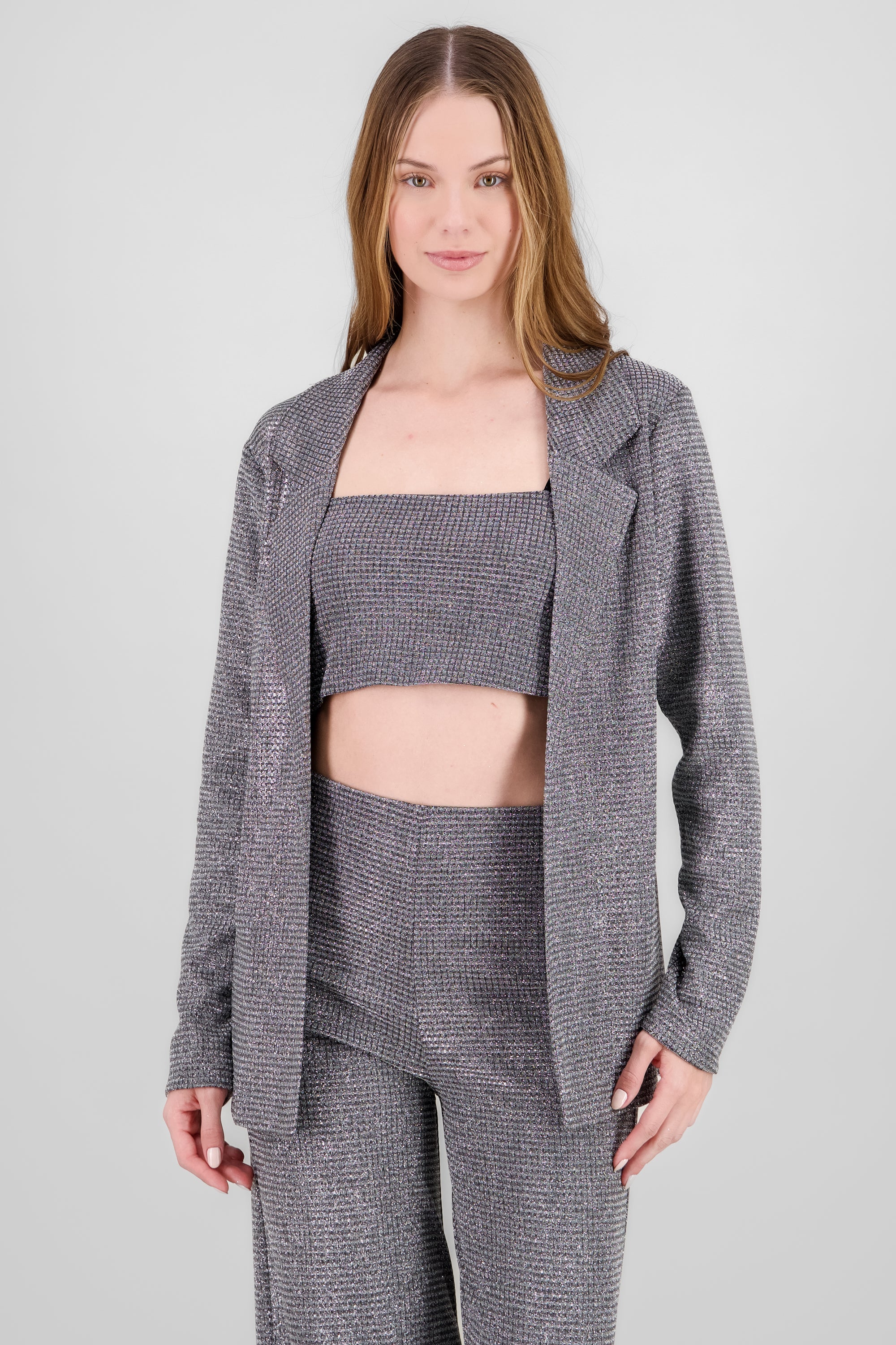 Oversized Textured Glitter Blazer SILVER