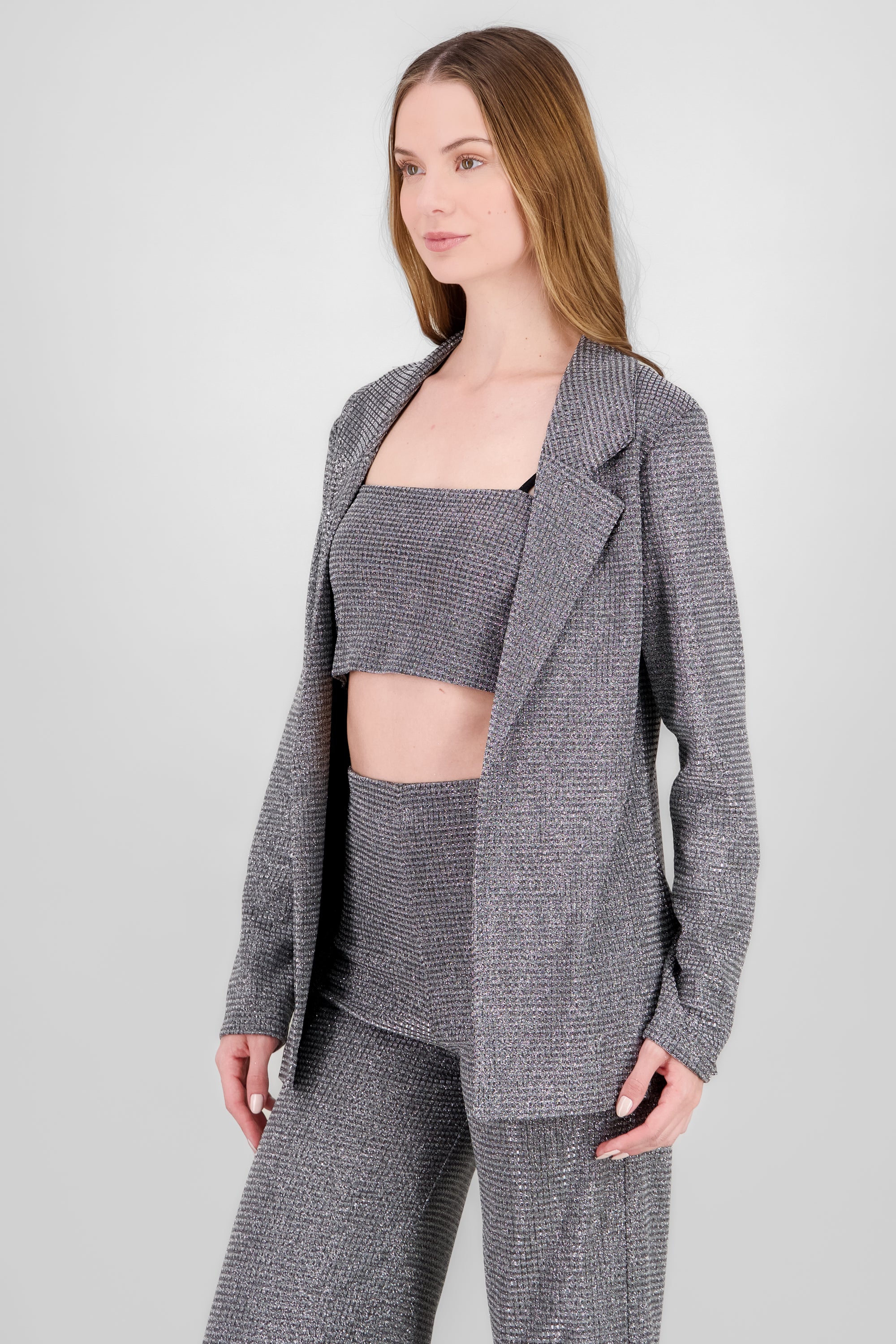 Oversized Textured Glitter Blazer SILVER