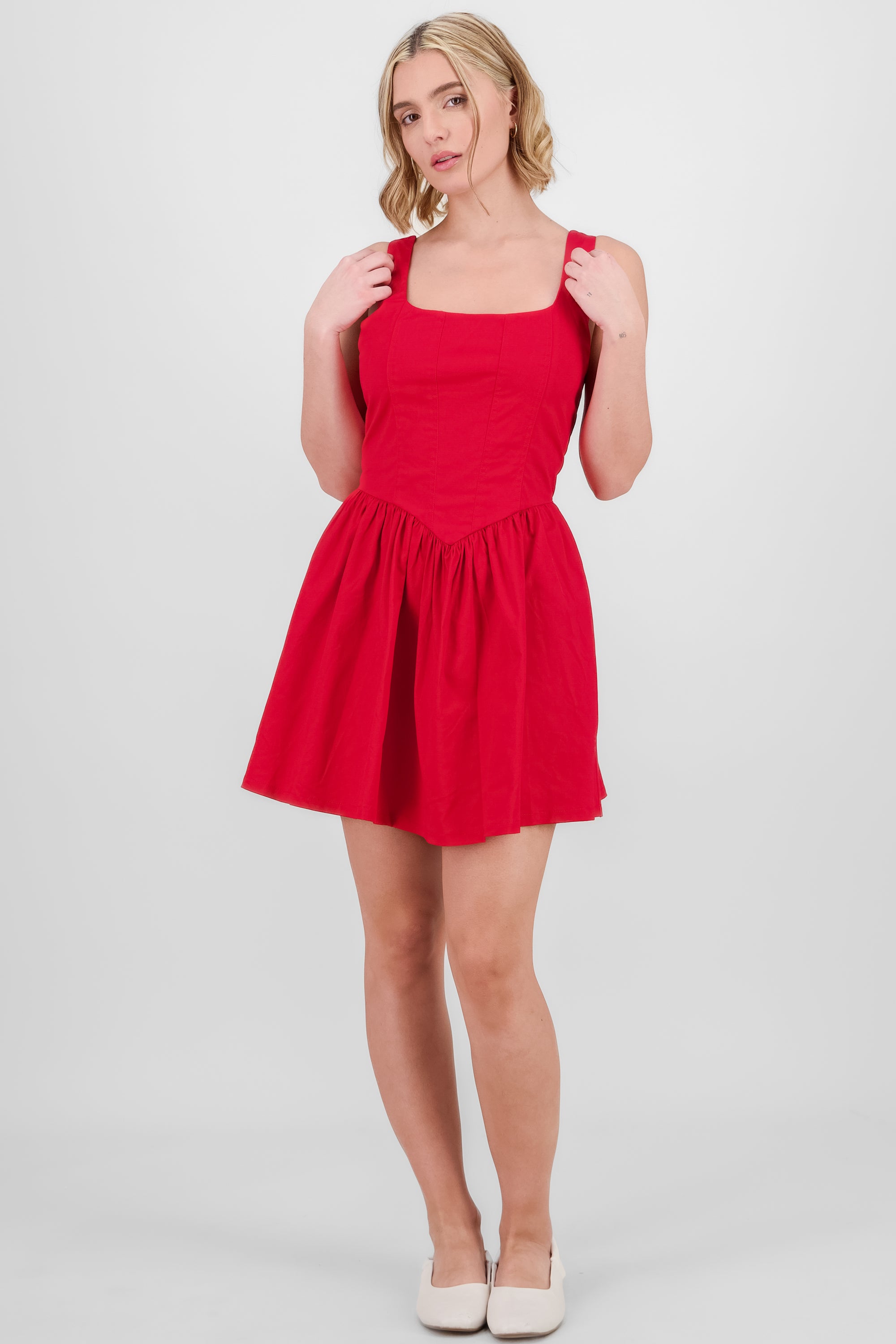 Solid Balloon Mini Dress RED