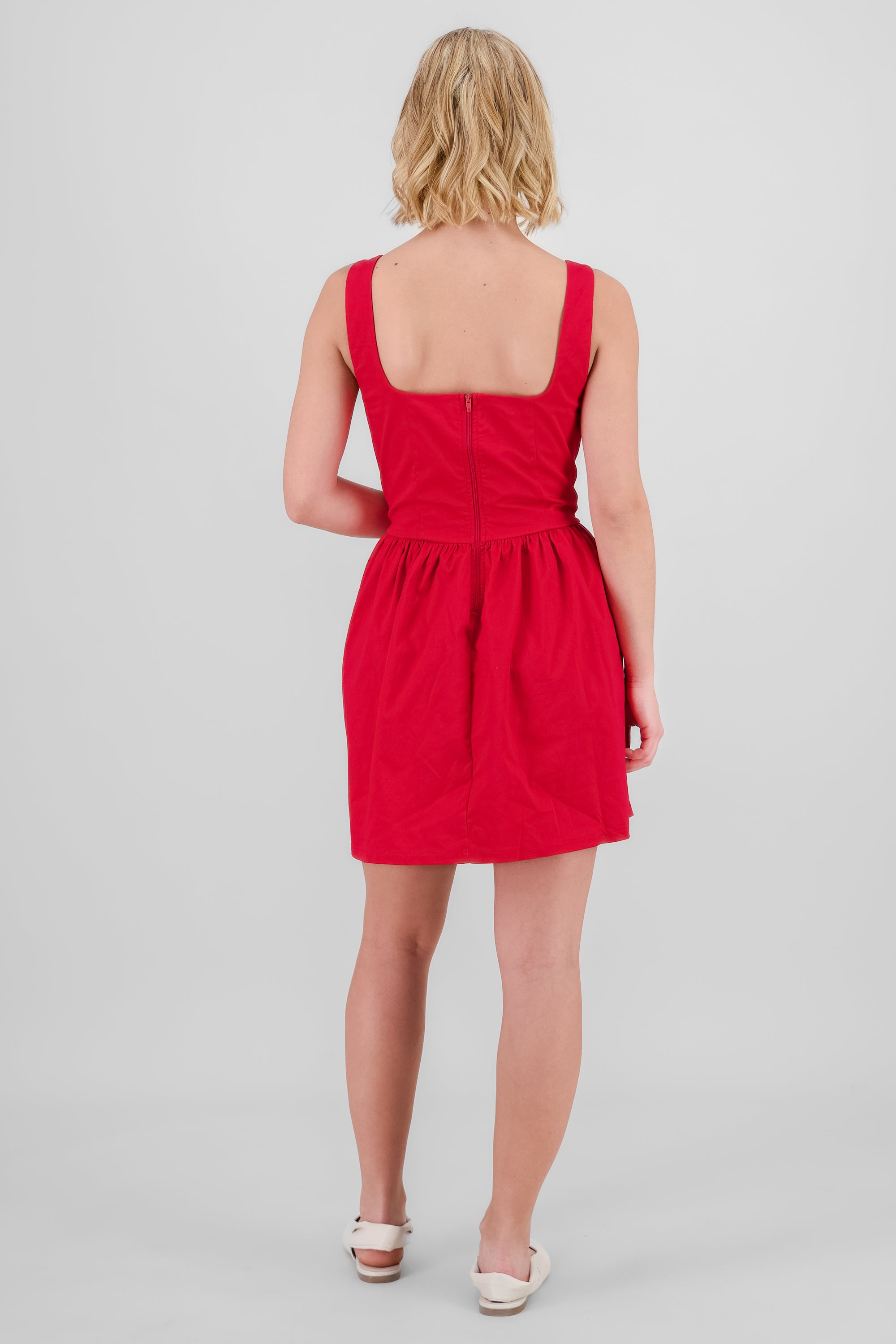 Solid Balloon Mini Dress RED