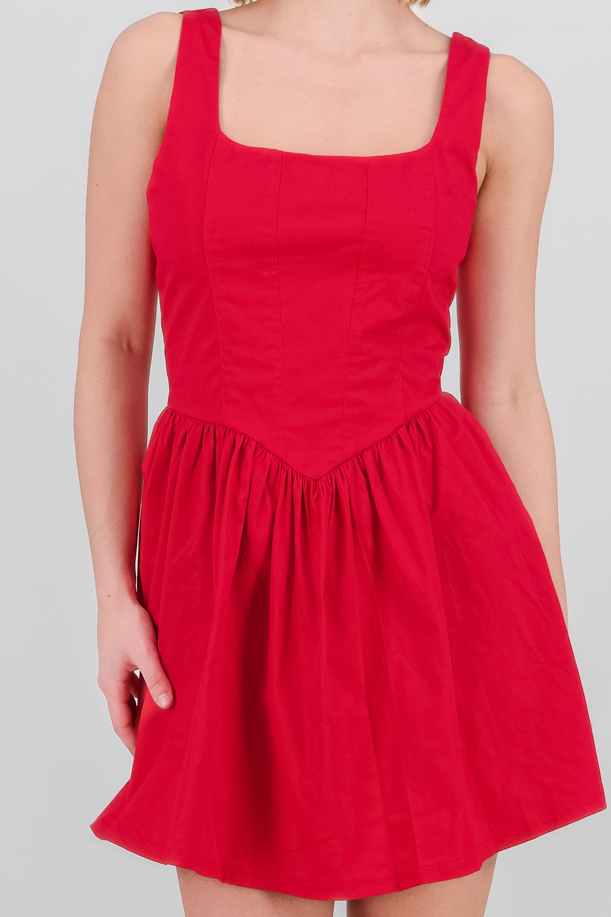 Solid Balloon Mini Dress RED