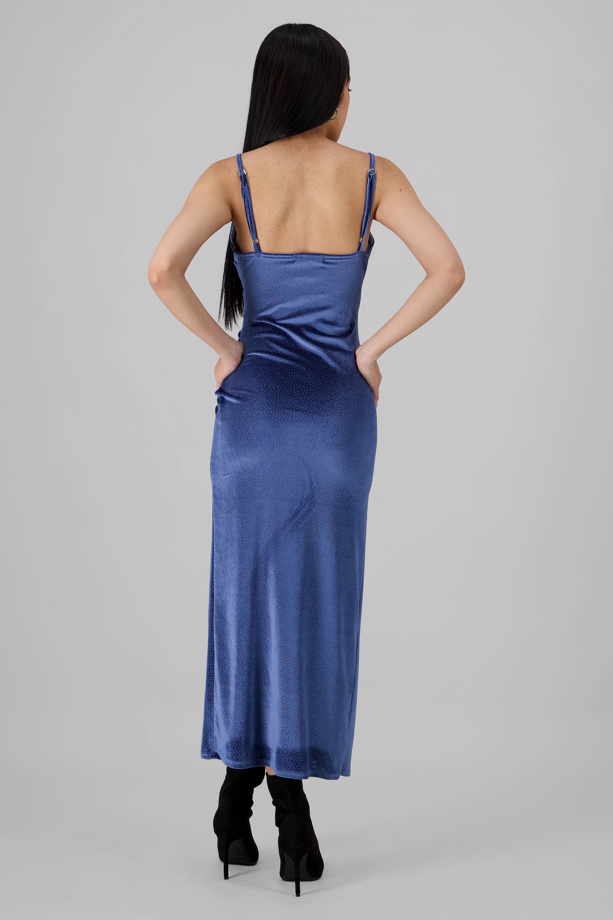 Velvet Strappy Midi Dress BLUE