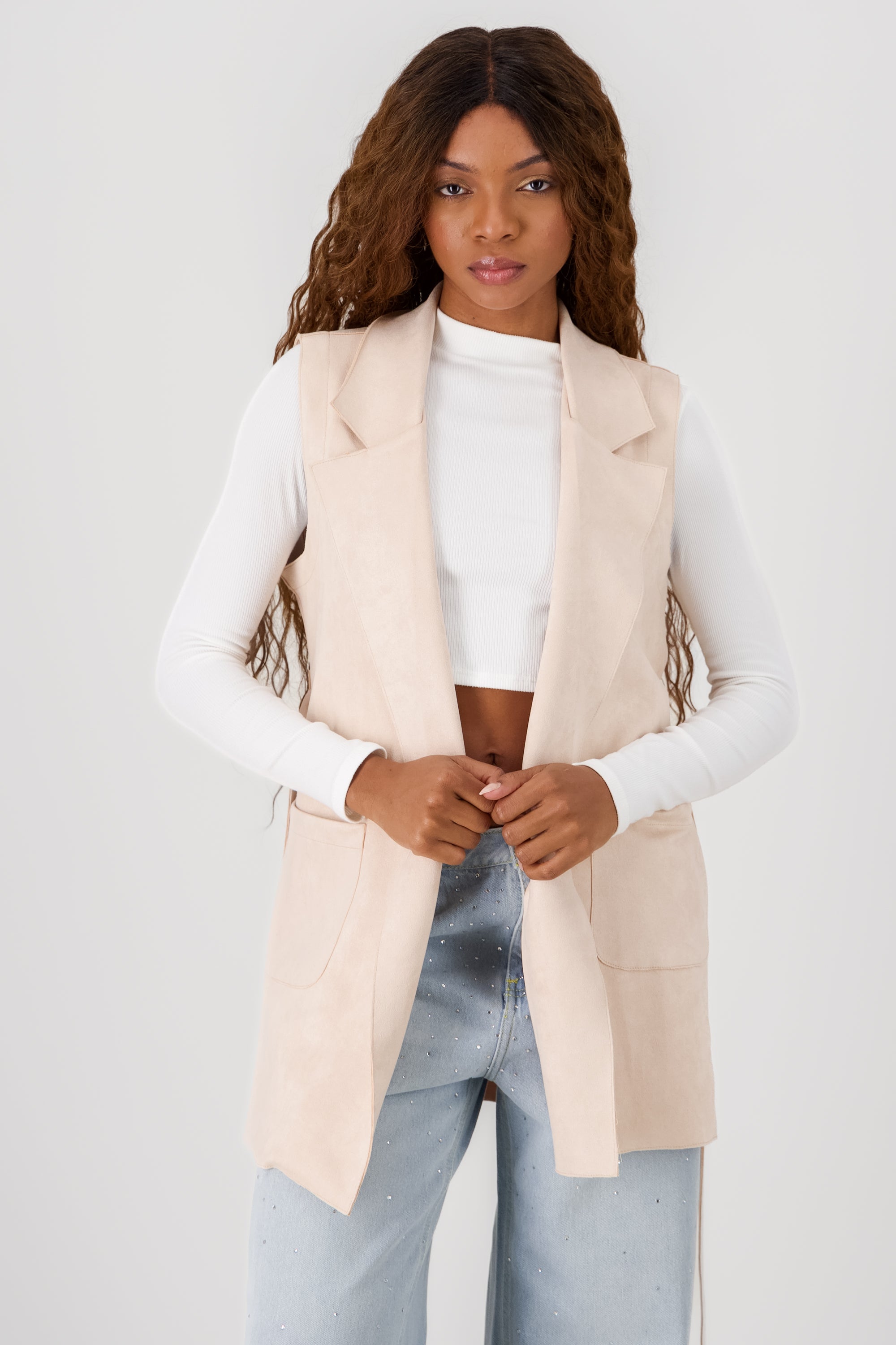 Suede Coat with Belt Detail BEIGE