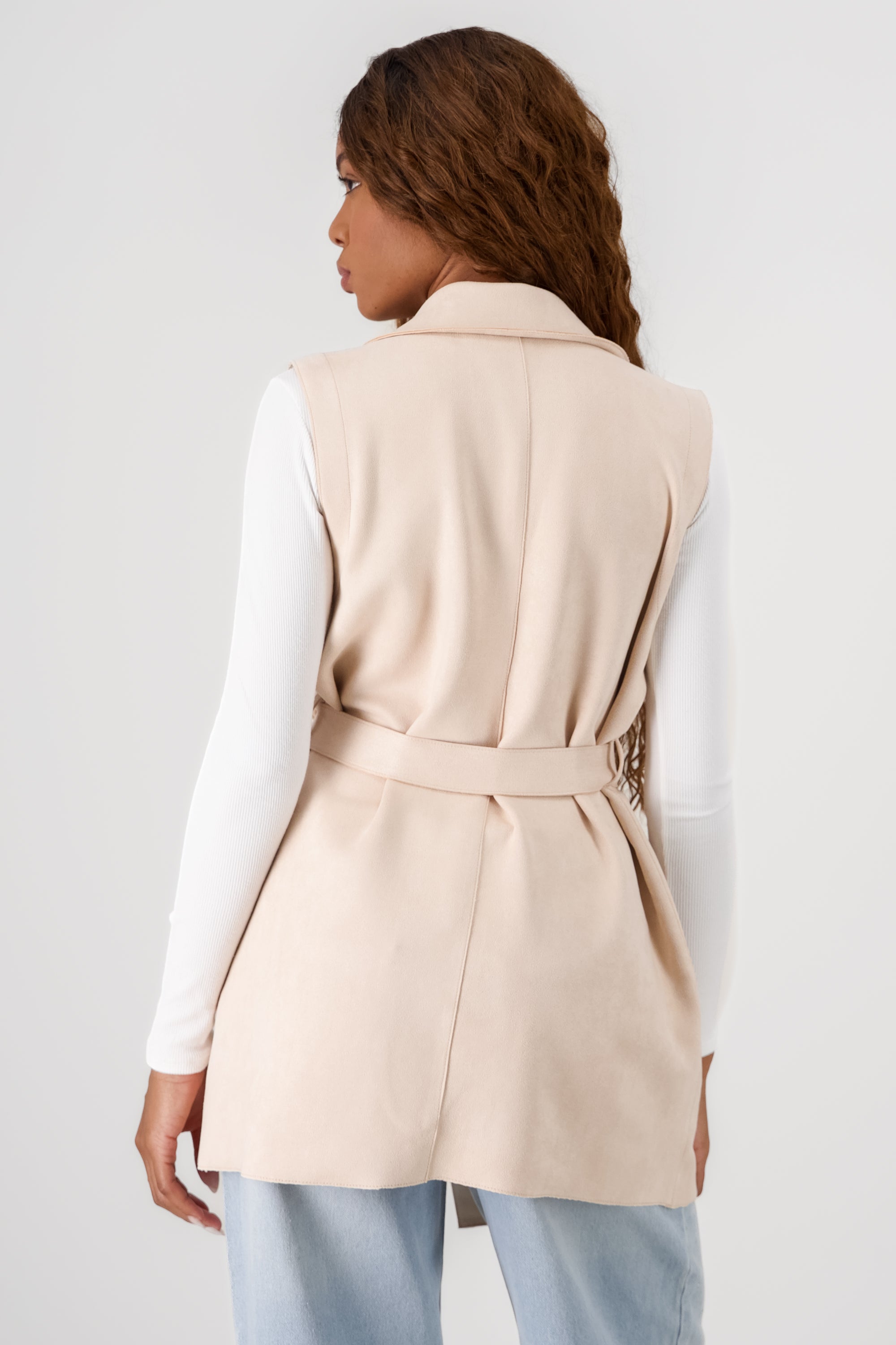 Suede Coat with Belt Detail BEIGE