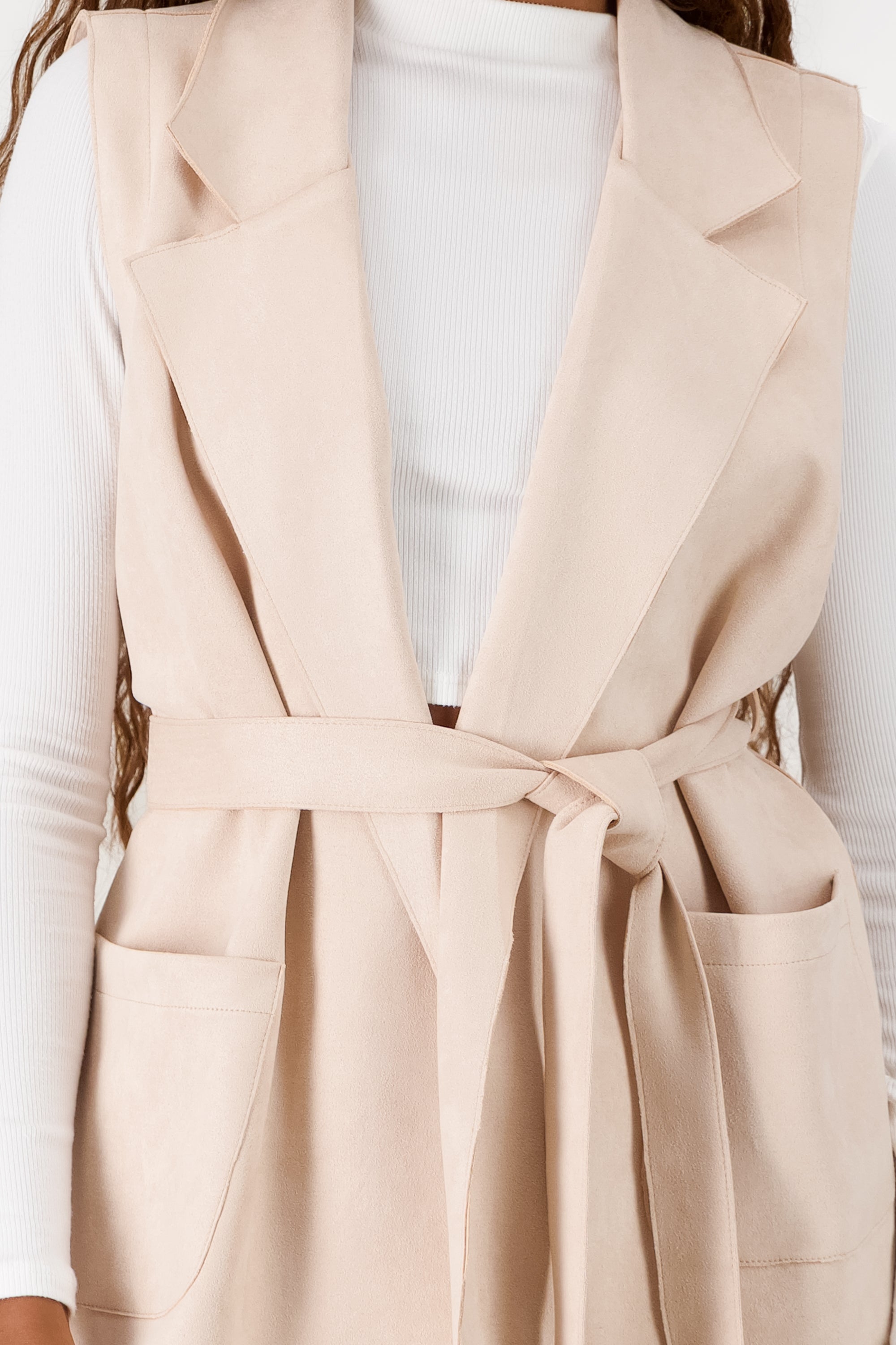 Suede Coat with Belt Detail BEIGE