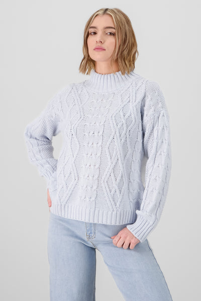 Neck Detail Knit Sweater PASTEL BLUE