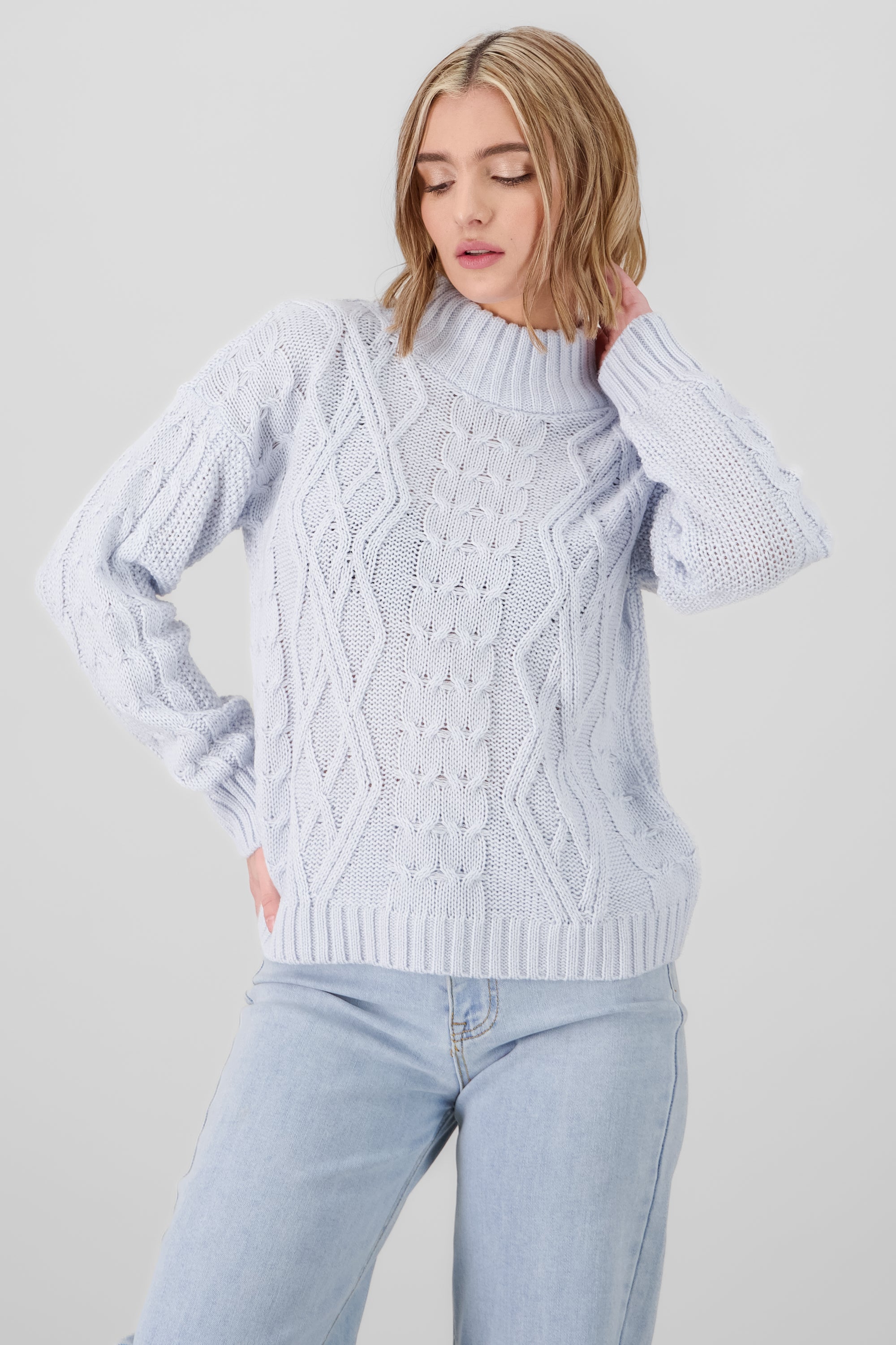 Neck Detail Knit Sweater PASTEL BLUE