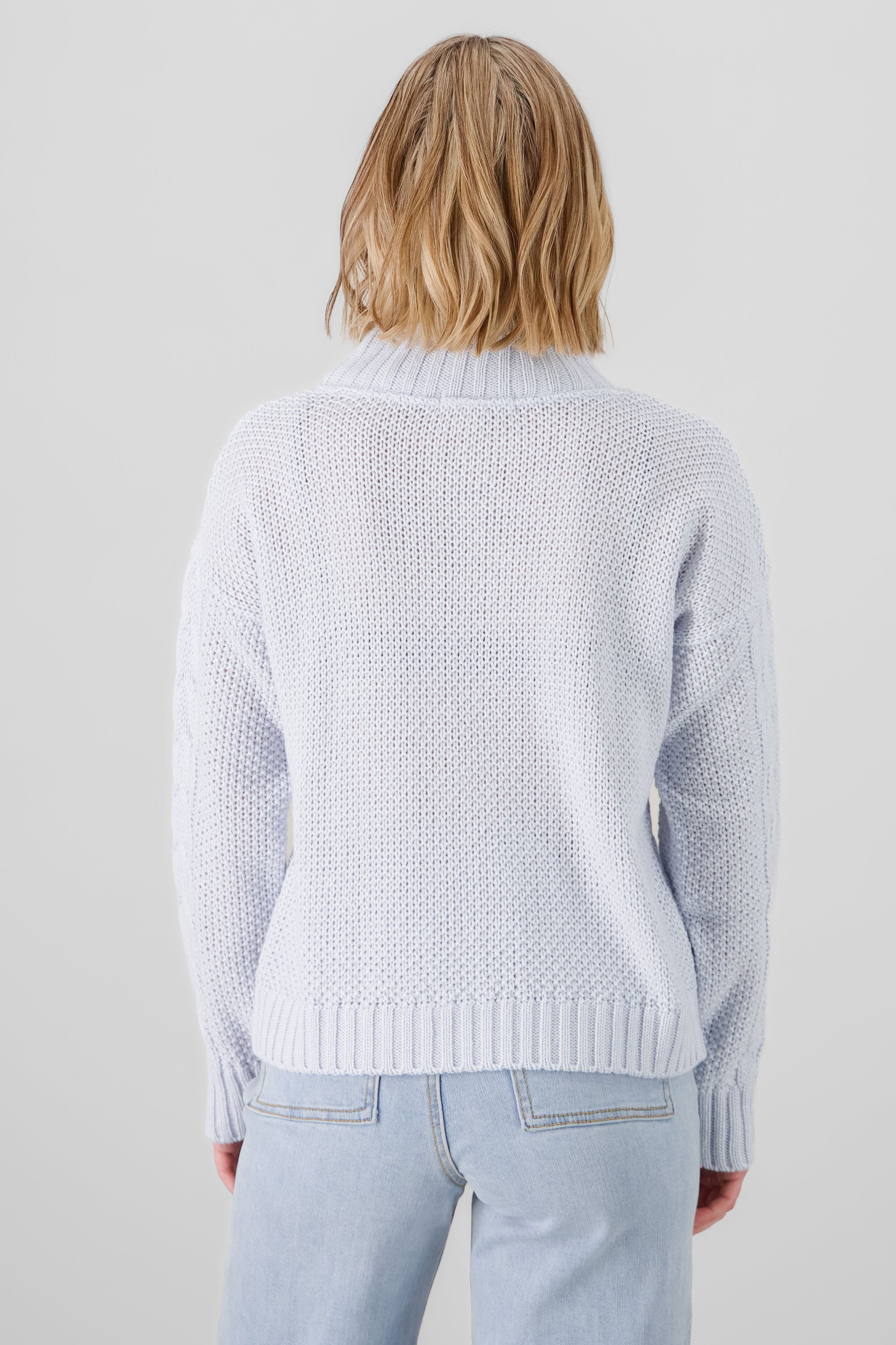 Neck Detail Knit Sweater PASTEL BLUE