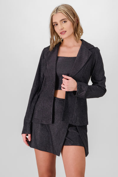 Cropped Glitter Blazer BLACK