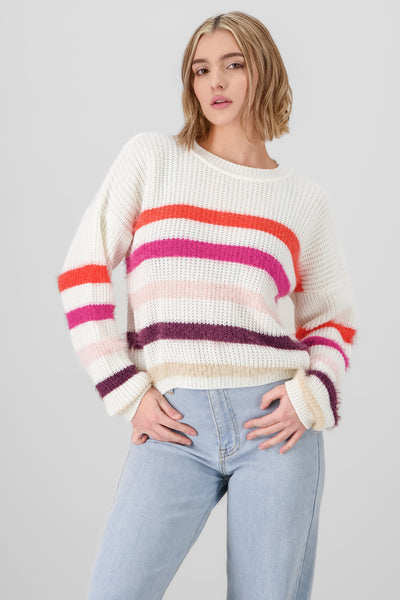 Striped Knit Sweater WHITE COMBO