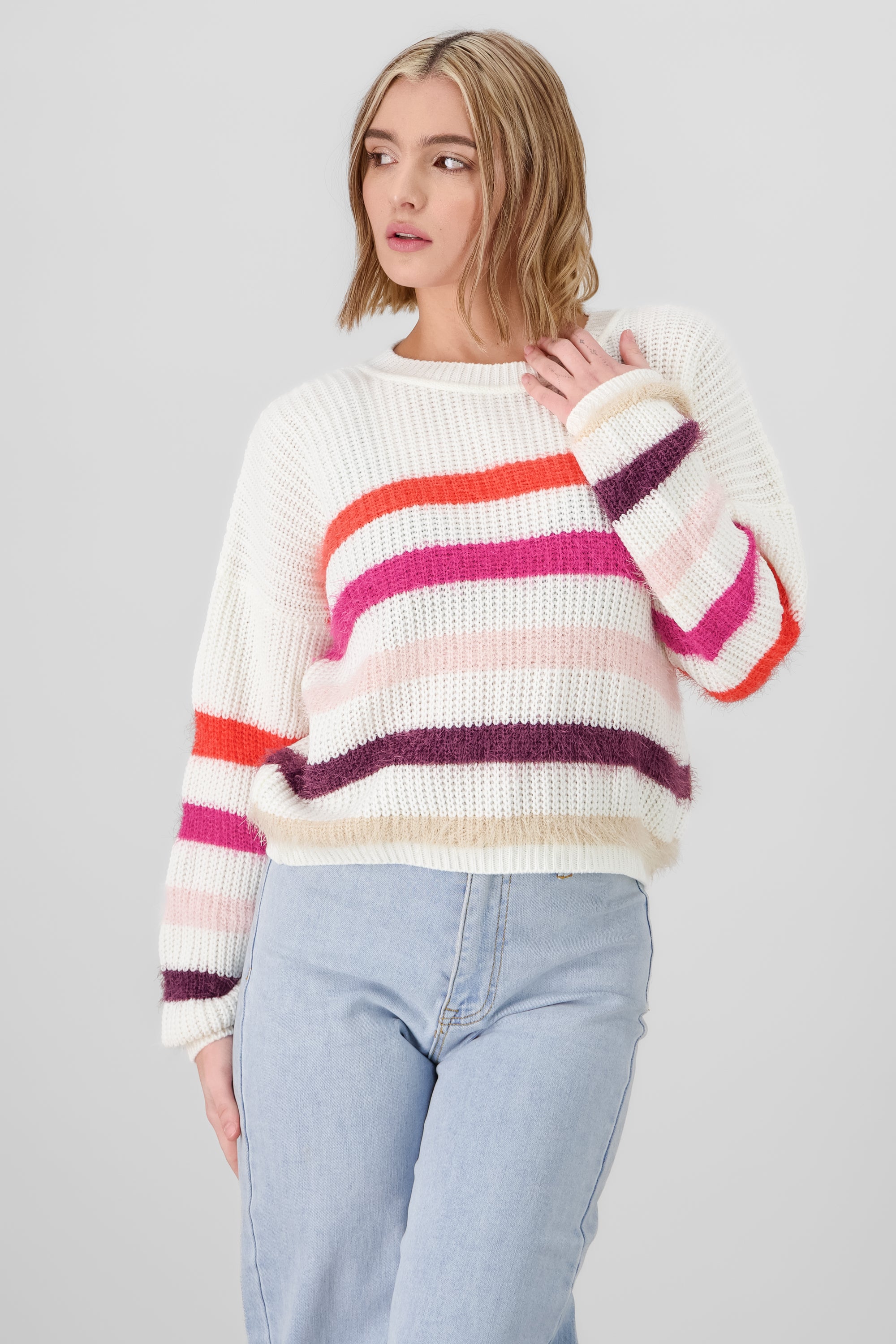 Striped Knit Sweater WHITE COMBO