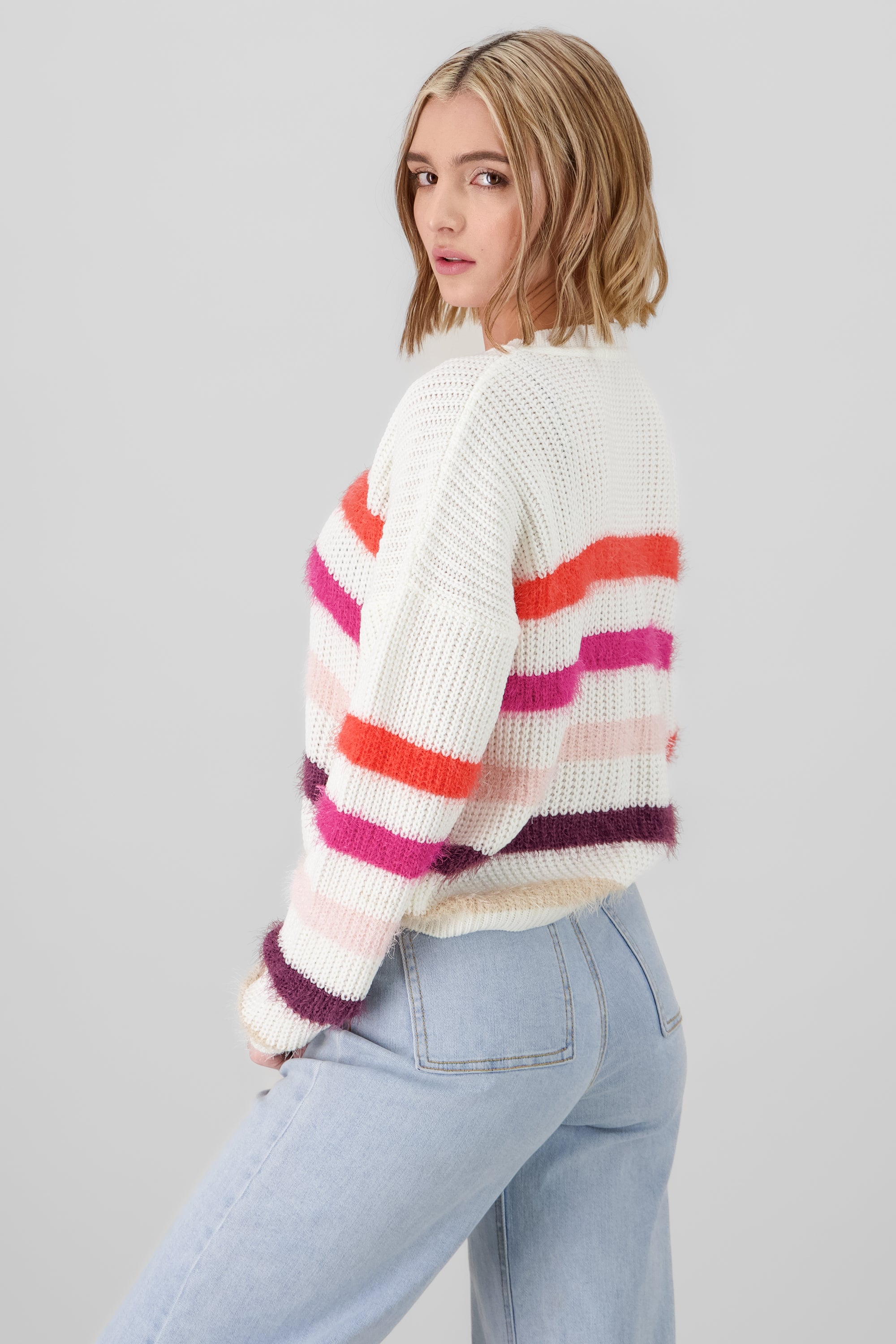 Striped Knit Sweater WHITE COMBO