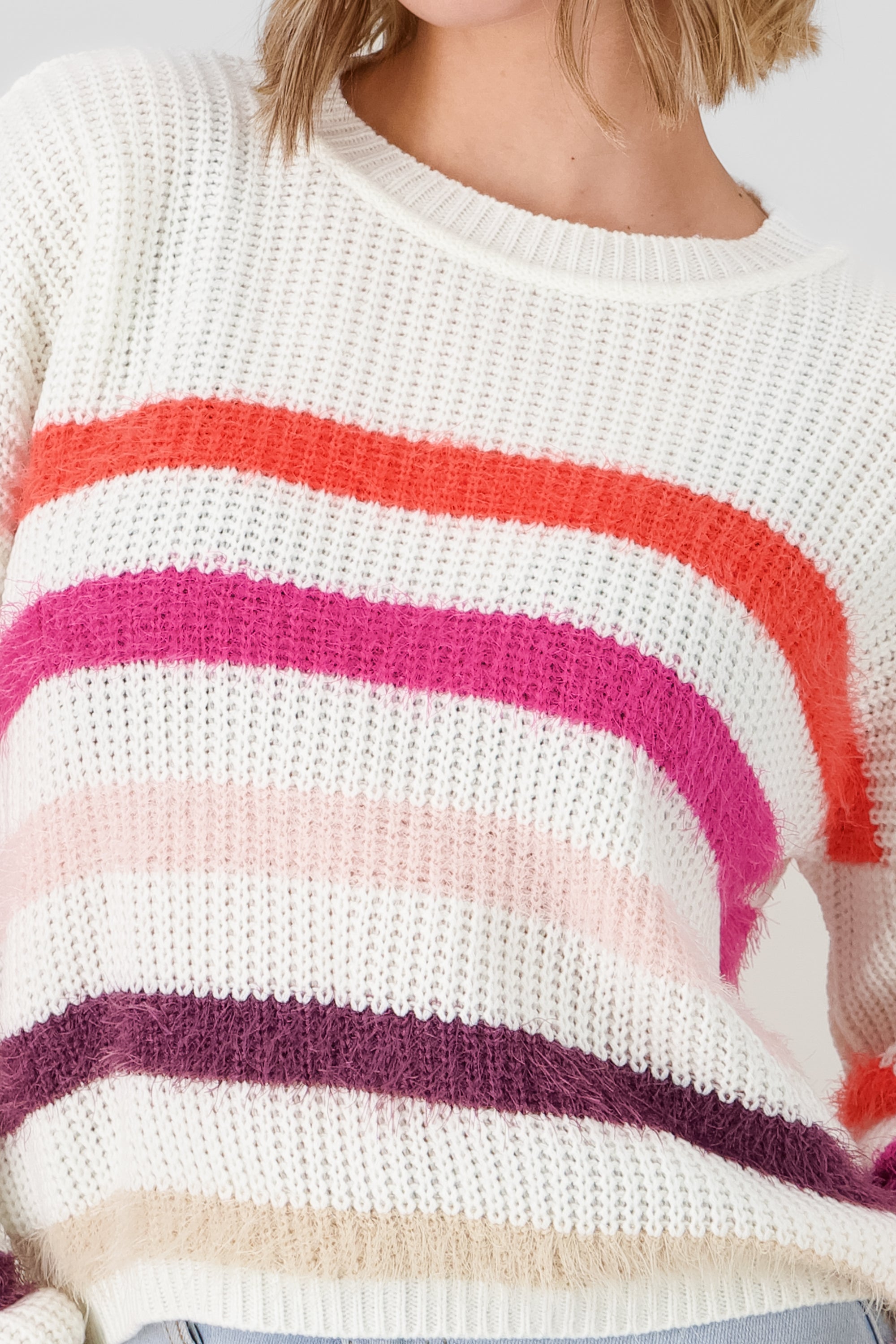 Striped Knit Sweater WHITE COMBO