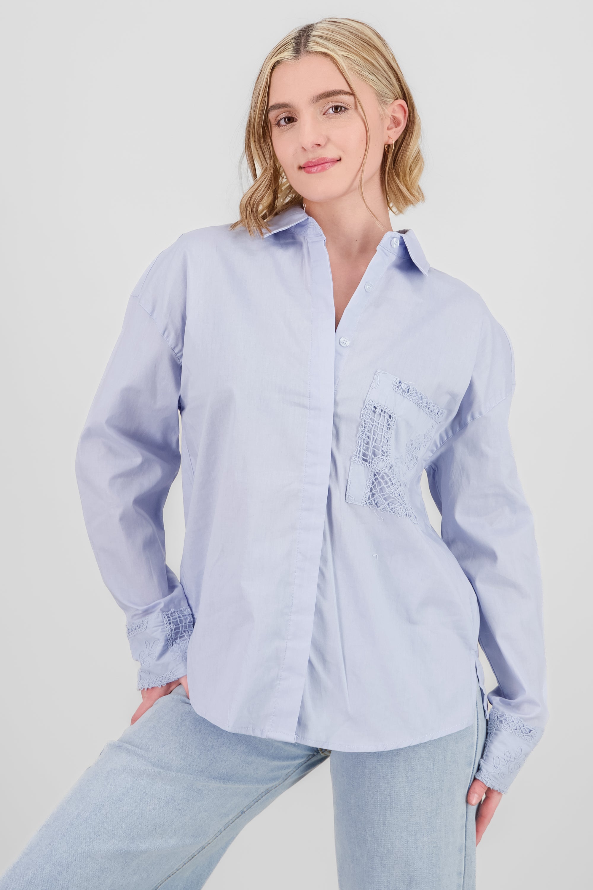 Embroidered Pocket Detail Shirt SKY BLUE