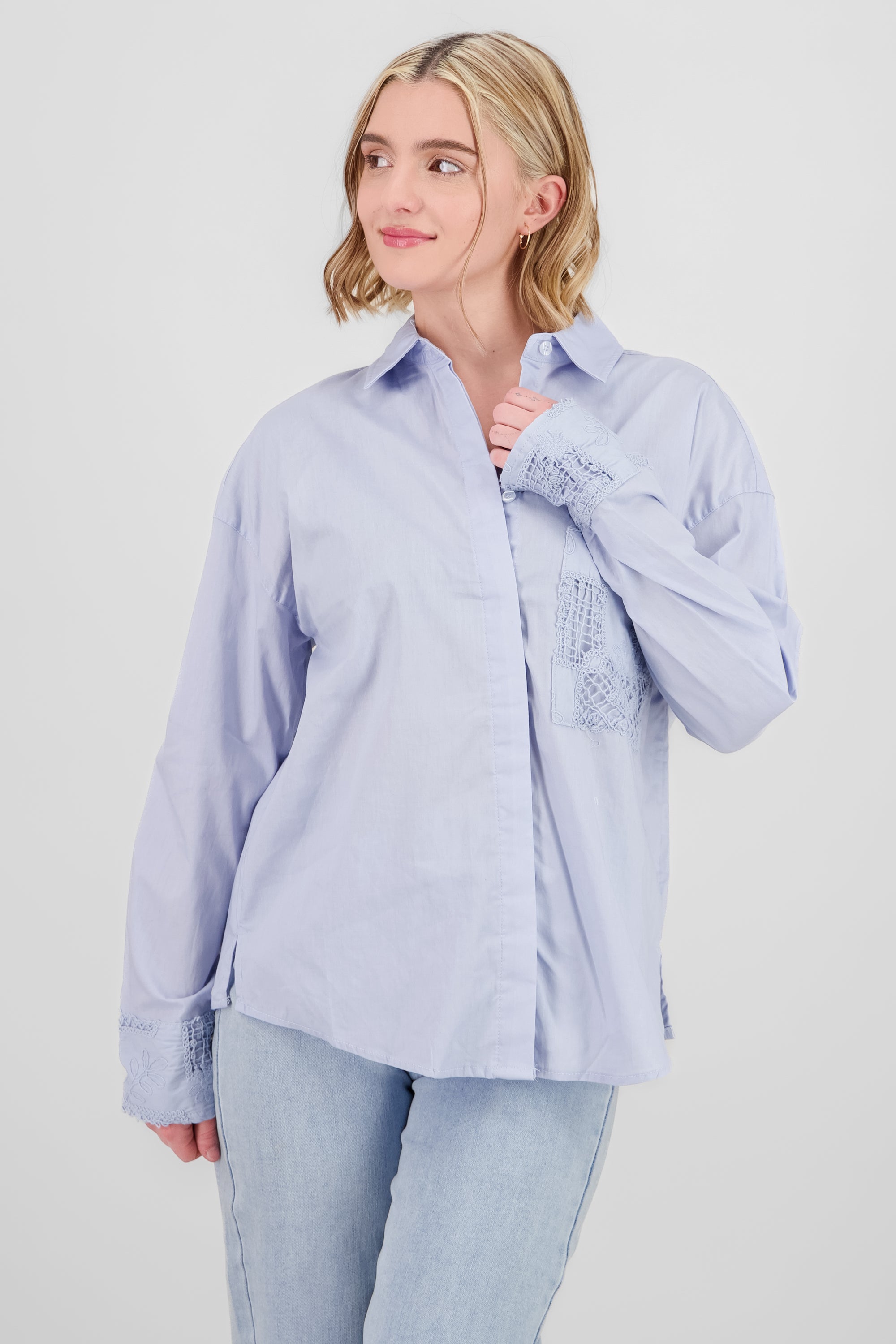 Embroidered Pocket Detail Shirt SKY BLUE