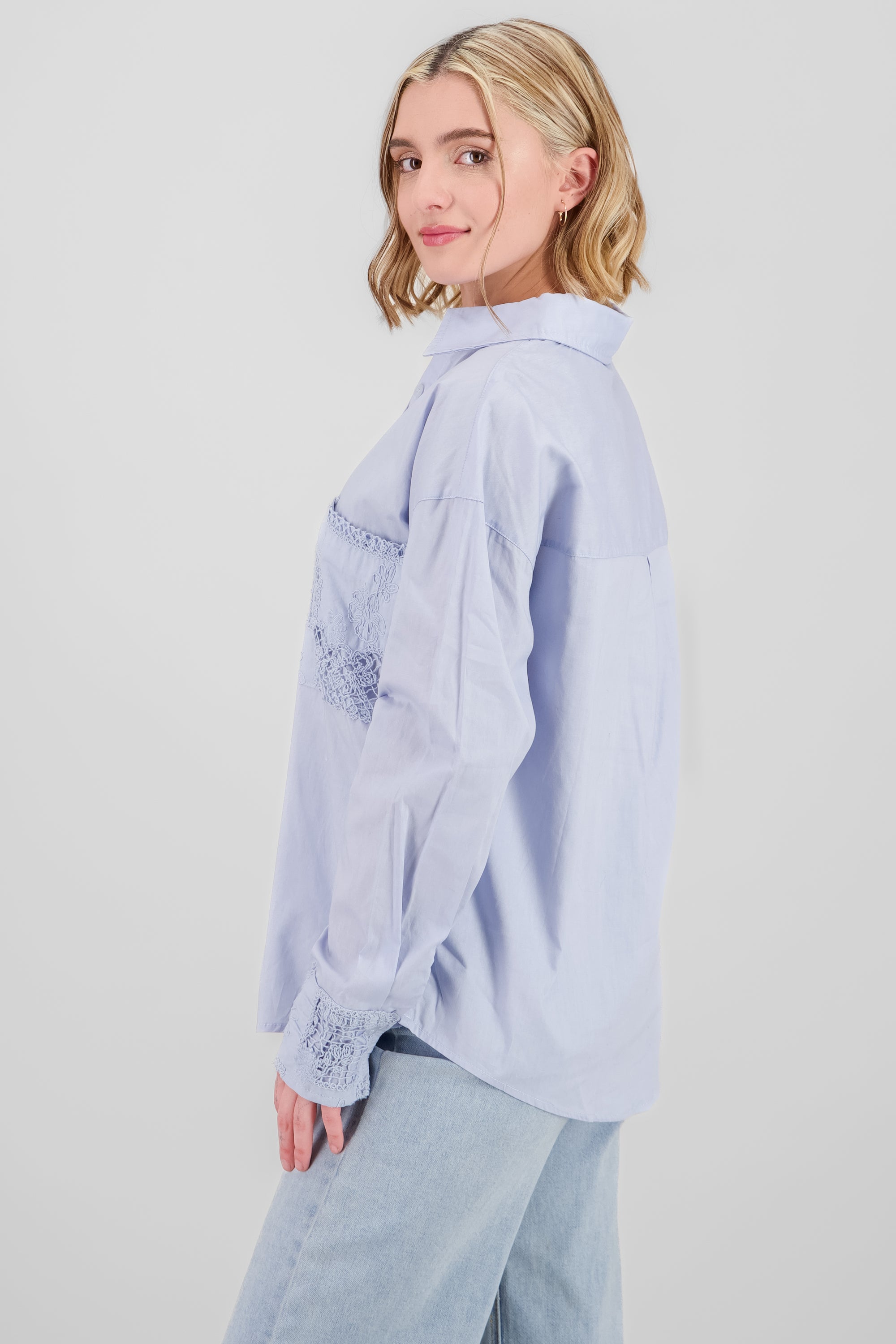 Embroidered Pocket Detail Shirt SKY BLUE