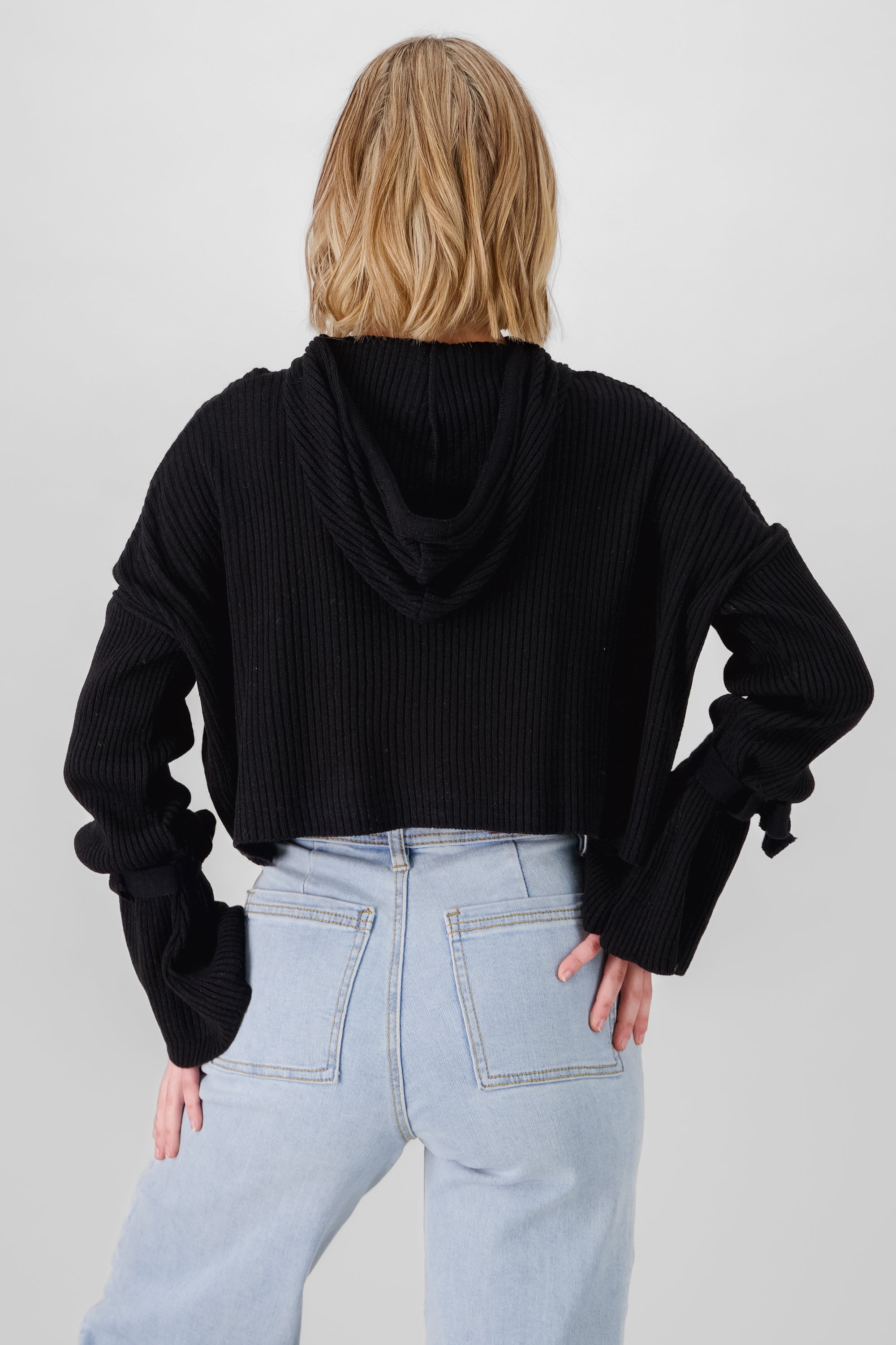 Knitted Sweatshirt with Bow Detail BLACK