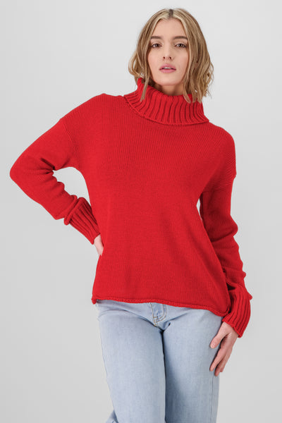 High Neck Knitted Sweater RED