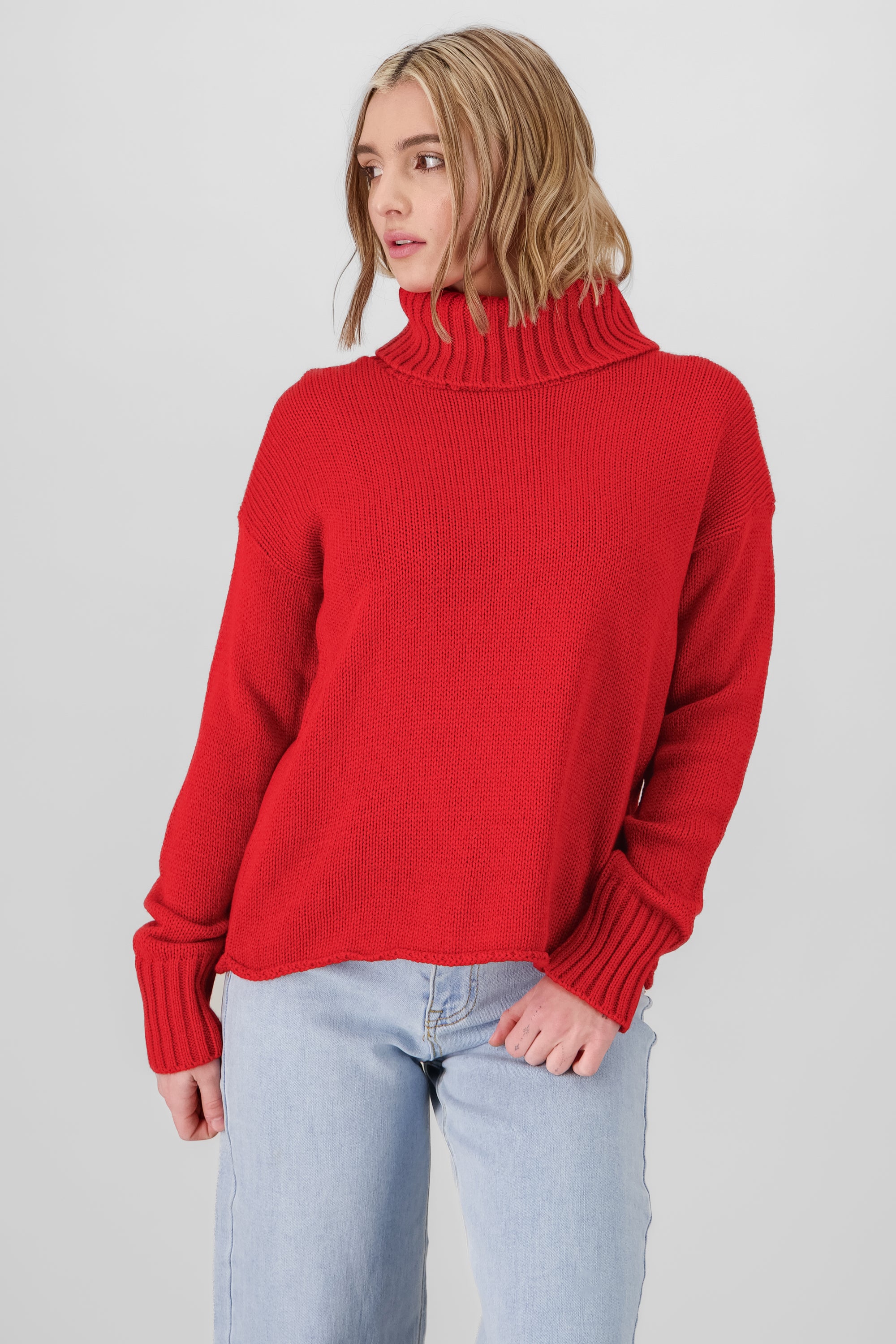 High Neck Knitted Sweater RED