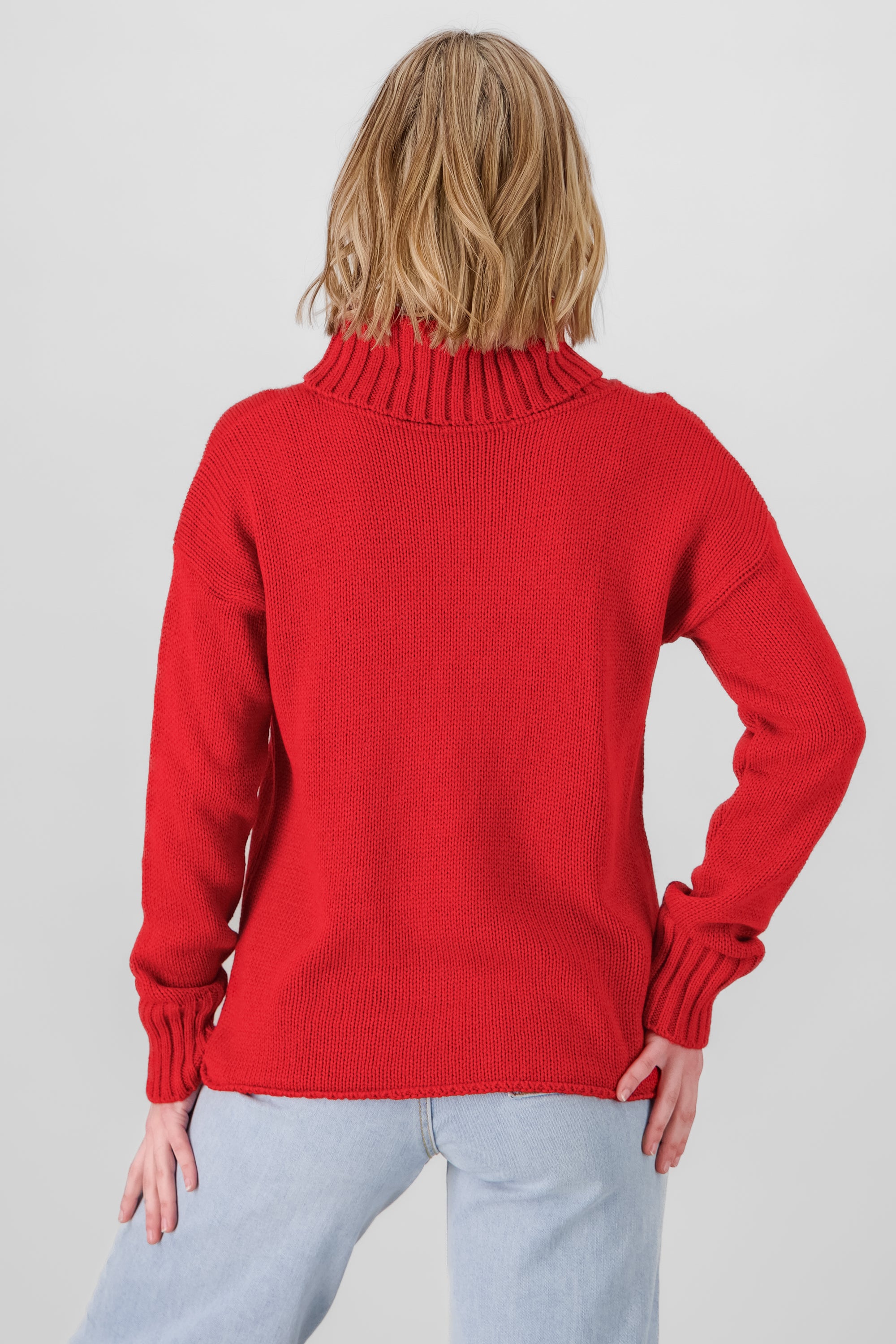 High Neck Knitted Sweater RED