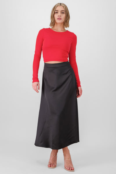 Satin Midi Skirt BLACK