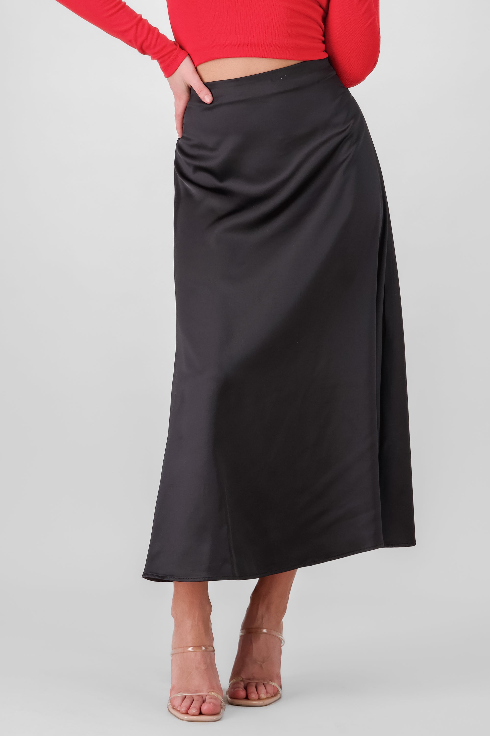 Satin Midi Skirt BLACK