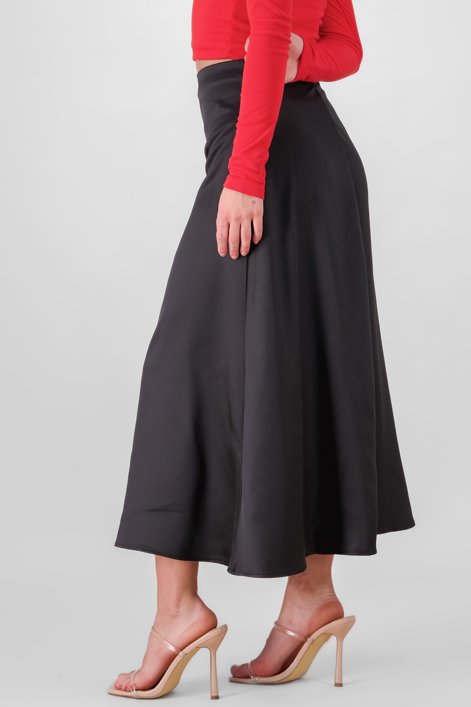 Satin Midi Skirt BLACK