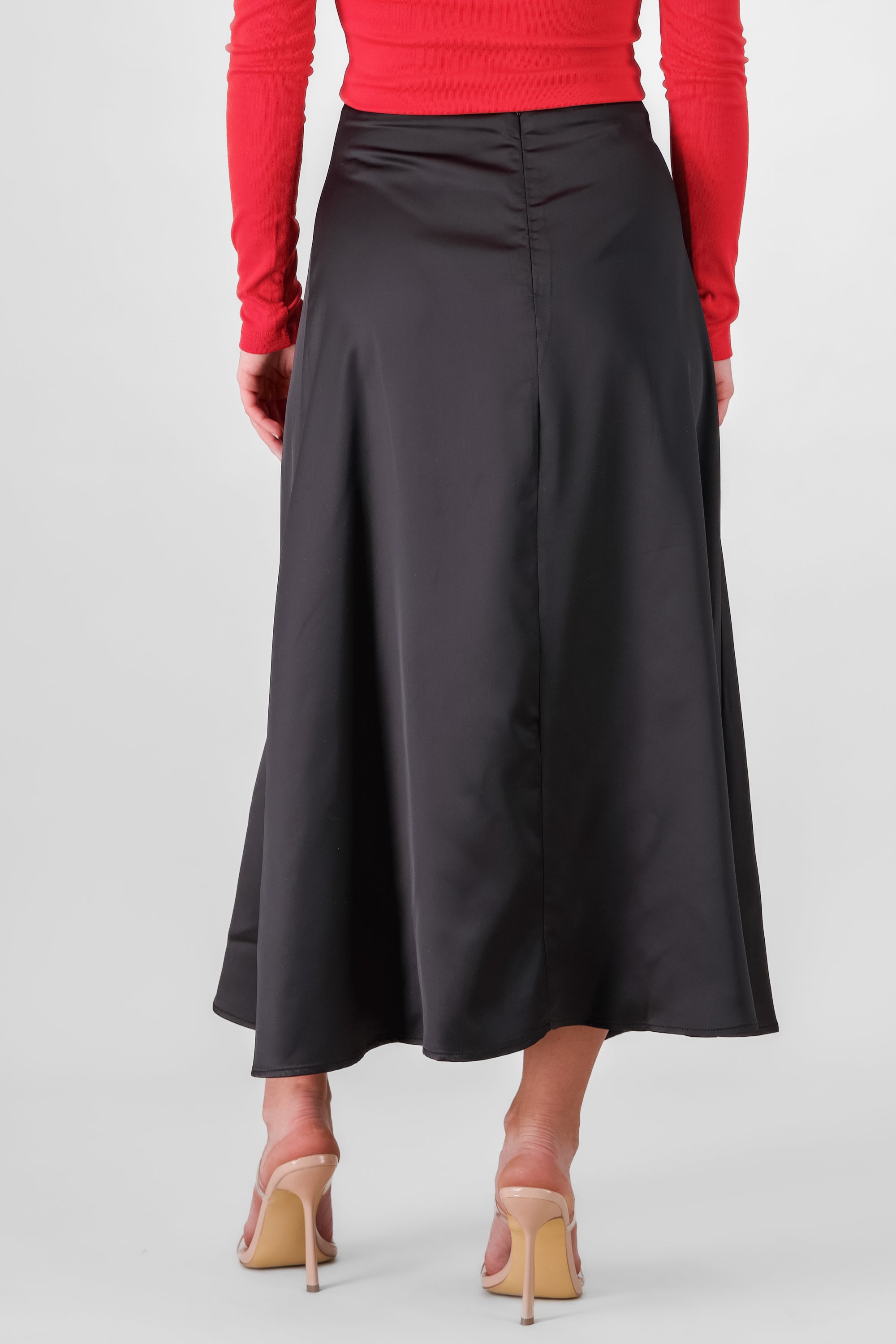 Satin Midi Skirt BLACK